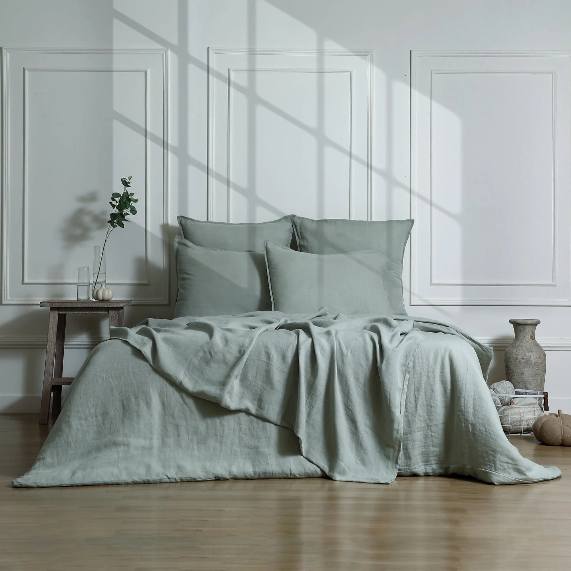 Drap Housse Camille - Vert Céladon - Lin Lavé - Image 17