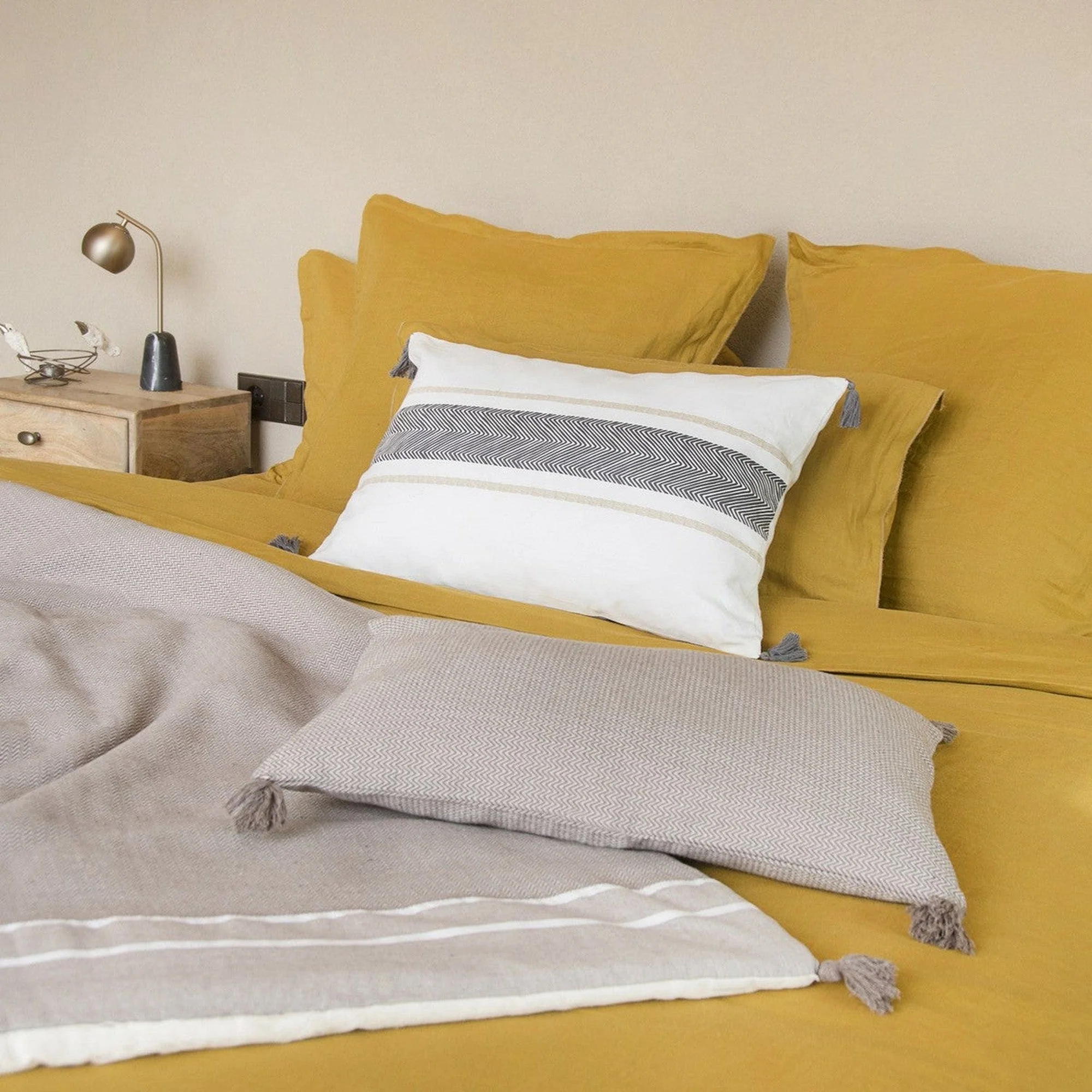 Drap Housse Hortense - Jaune Moutarde - Lin Lavé - Image 3