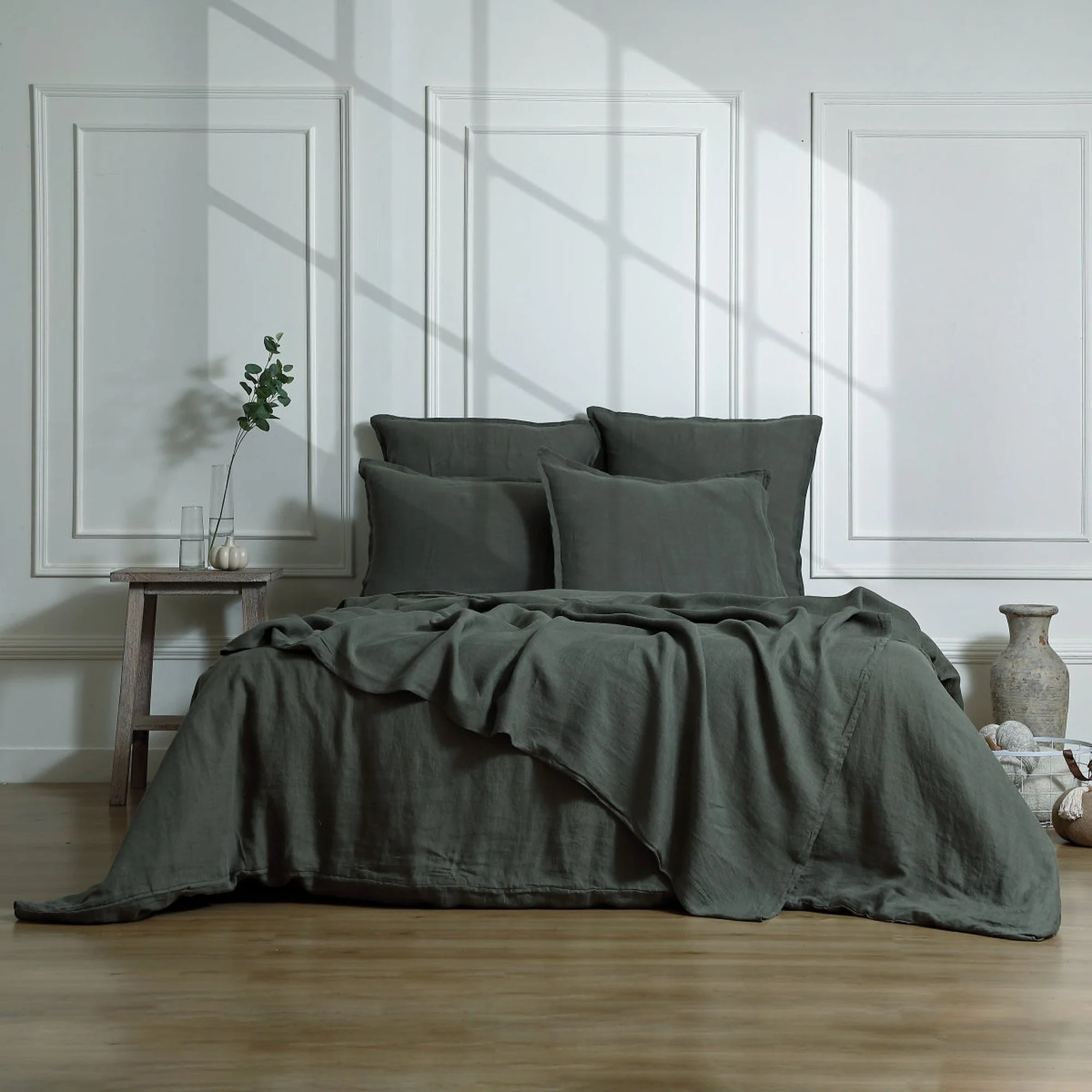 Drap Housse Camille - Vert Kaki - Lin Lavé - Image 9