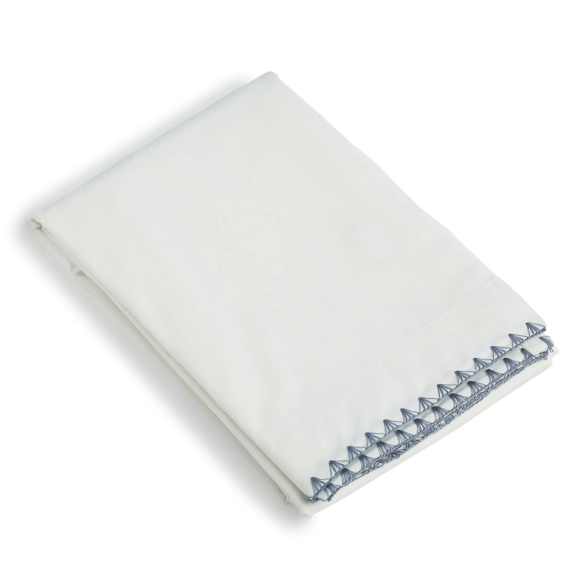 Drap Plat Zoé - Blanc / Bleu Denim - Percale De Coton - Image 2