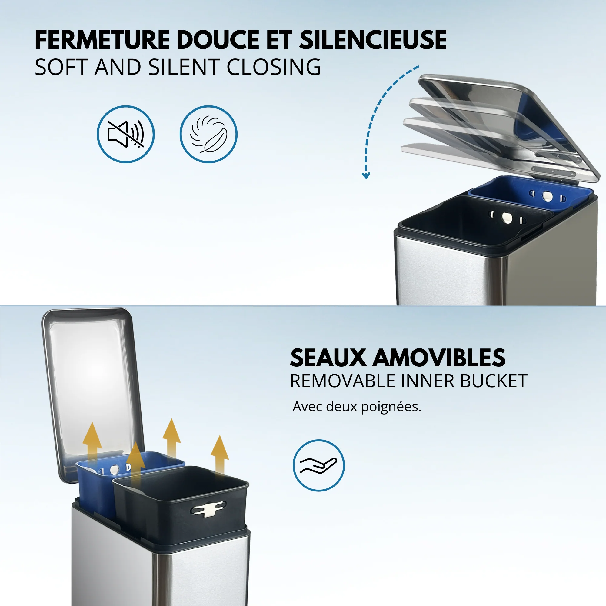 Poubelle Tri Selectif Edge 50L - Inox - Image 5