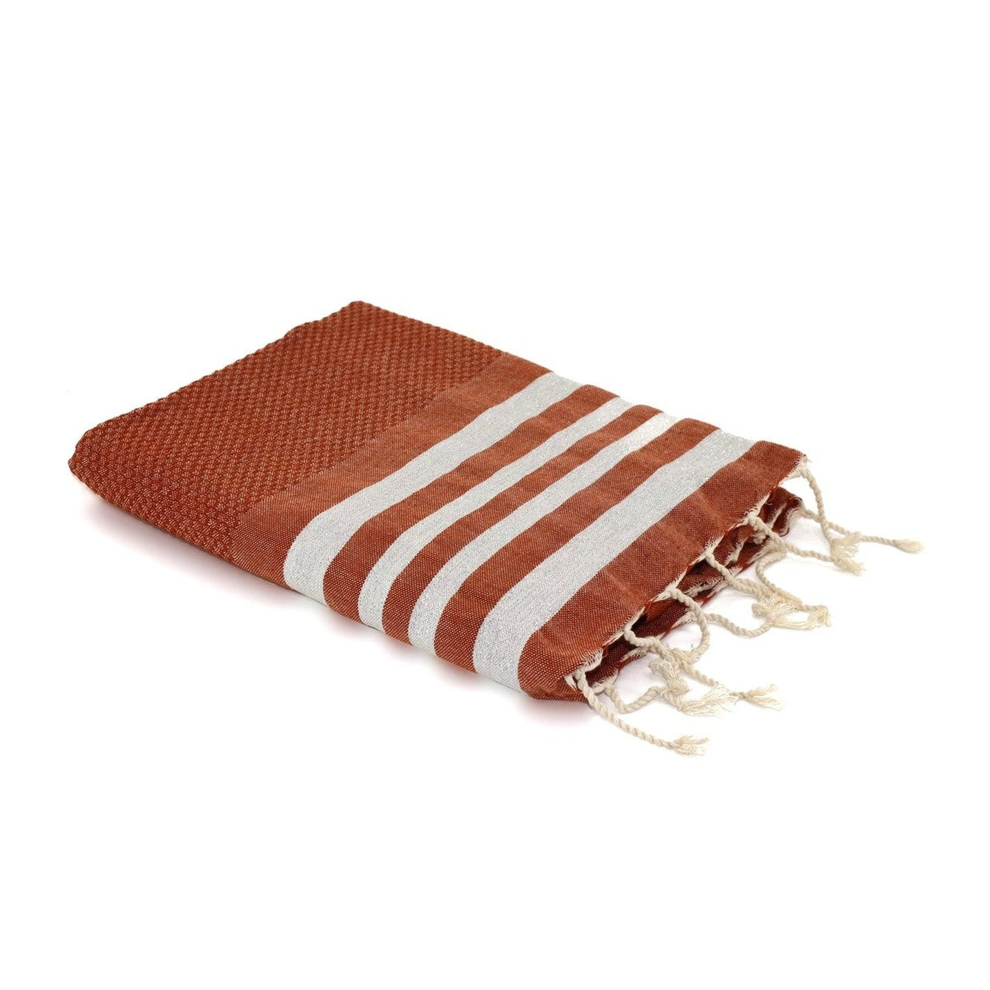 Fouta Nid D'Abeille Hamptons - Terracotta / Argent - Coton