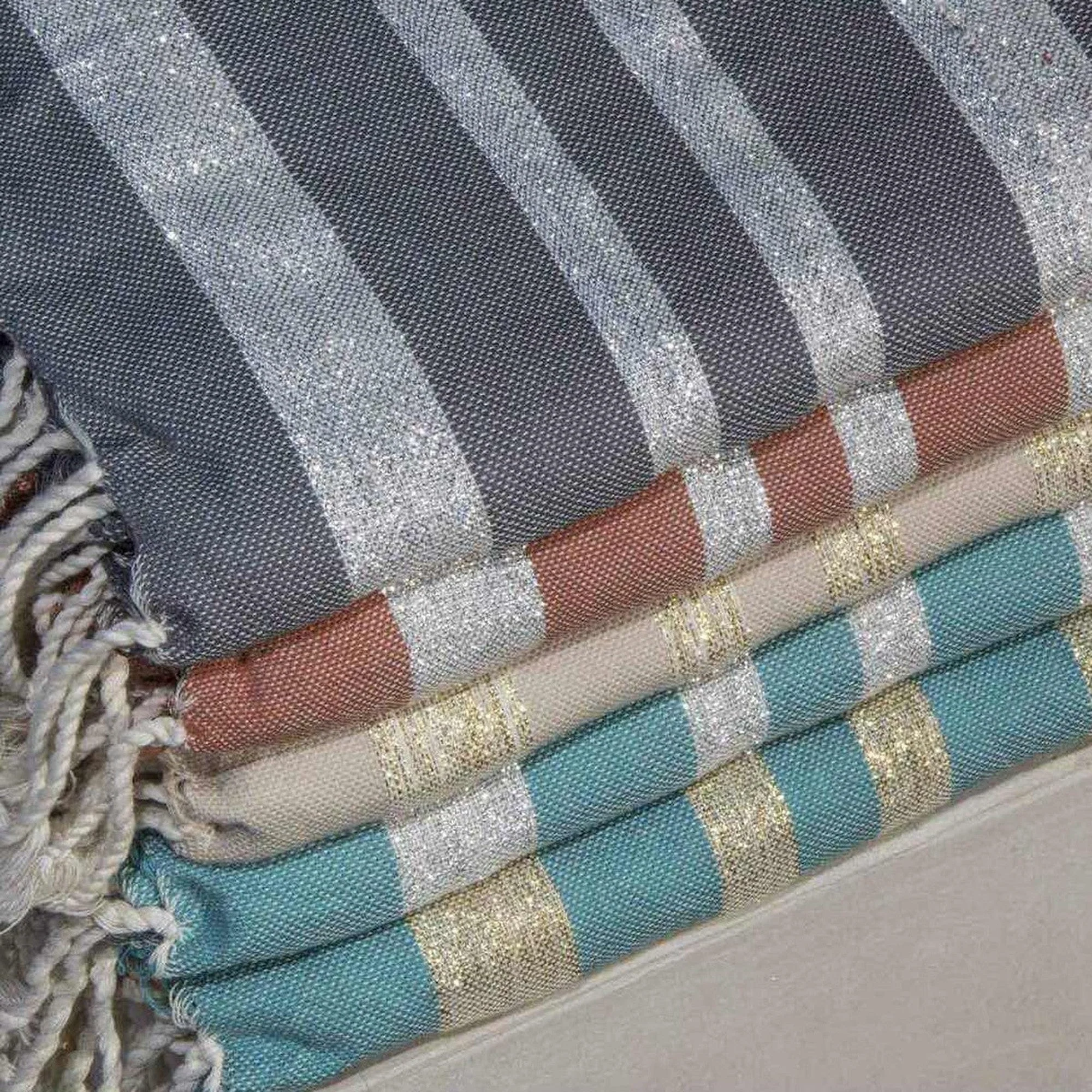 Fouta Nid D'Abeille Hamptons - Terracotta / Argent - Coton - Image 2