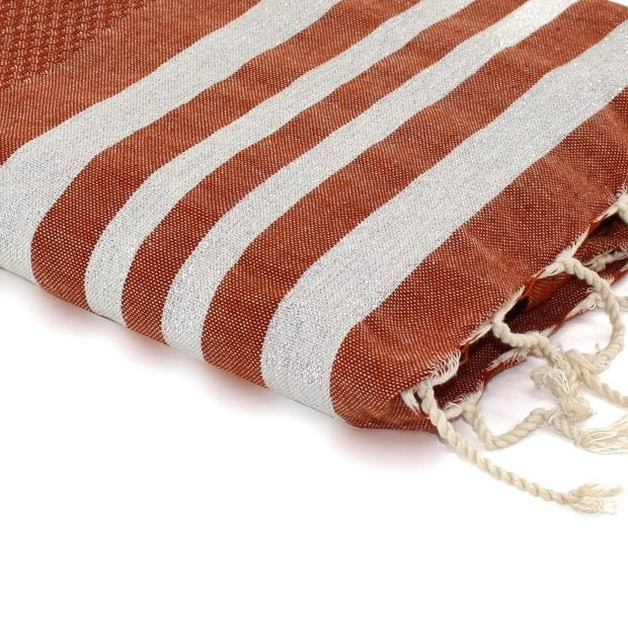 Fouta Nid D'Abeille Hamptons - Terracotta / Argent - Coton - Image 3