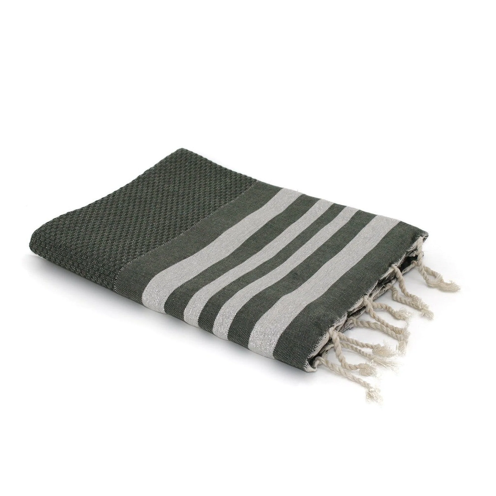 Fouta Nid D'Abeille Hamptons - Vert Kaki / Argent - Coton