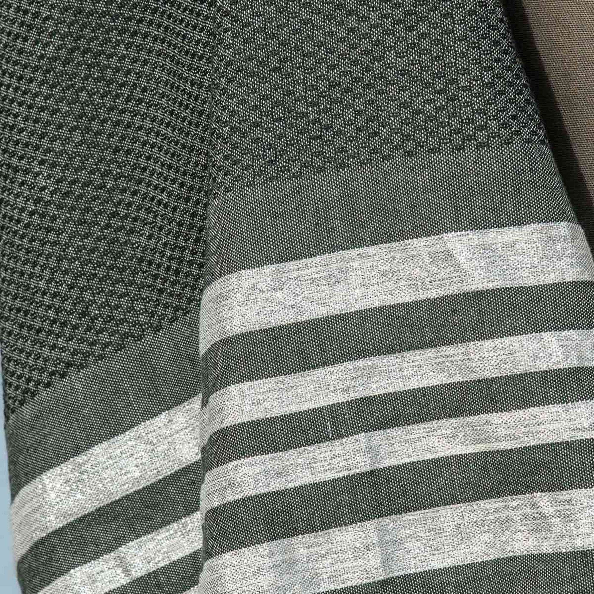 Fouta Nid D'Abeille Hamptons - Vert Kaki / Argent - Coton - Image 3