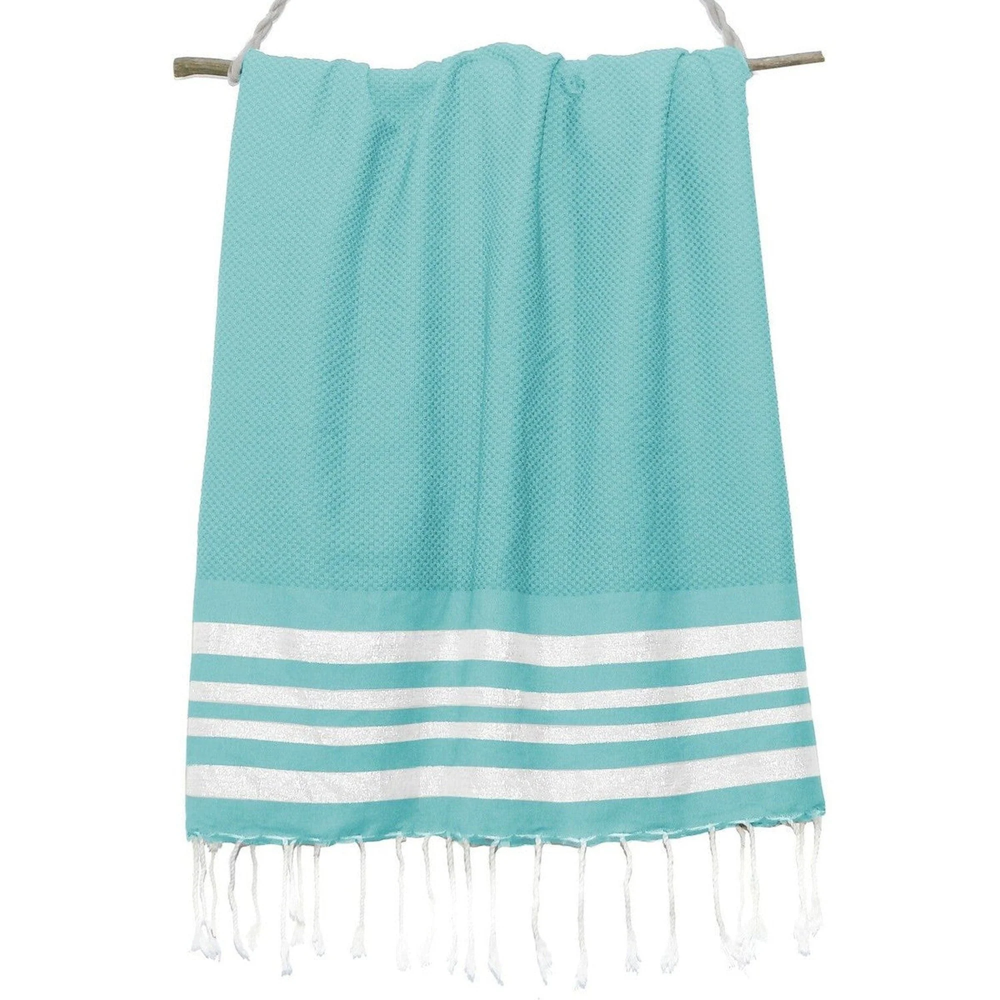 Fouta Nid D'Abeille Hamptons - Vert Turquoise / Argent - Coton - Image 3