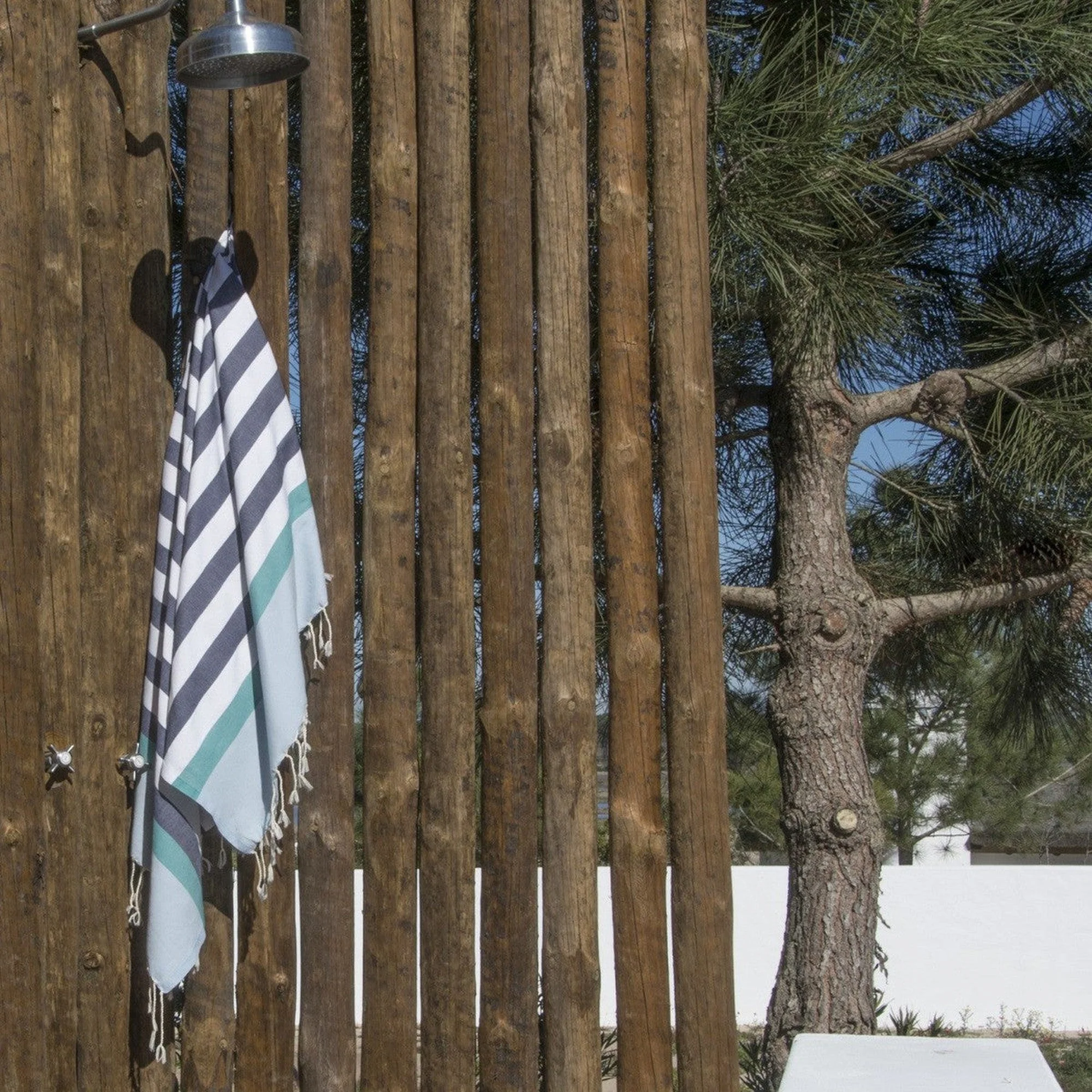 Fouta Tricolore Arcachon - Bleu Jean - Coton - Image 2