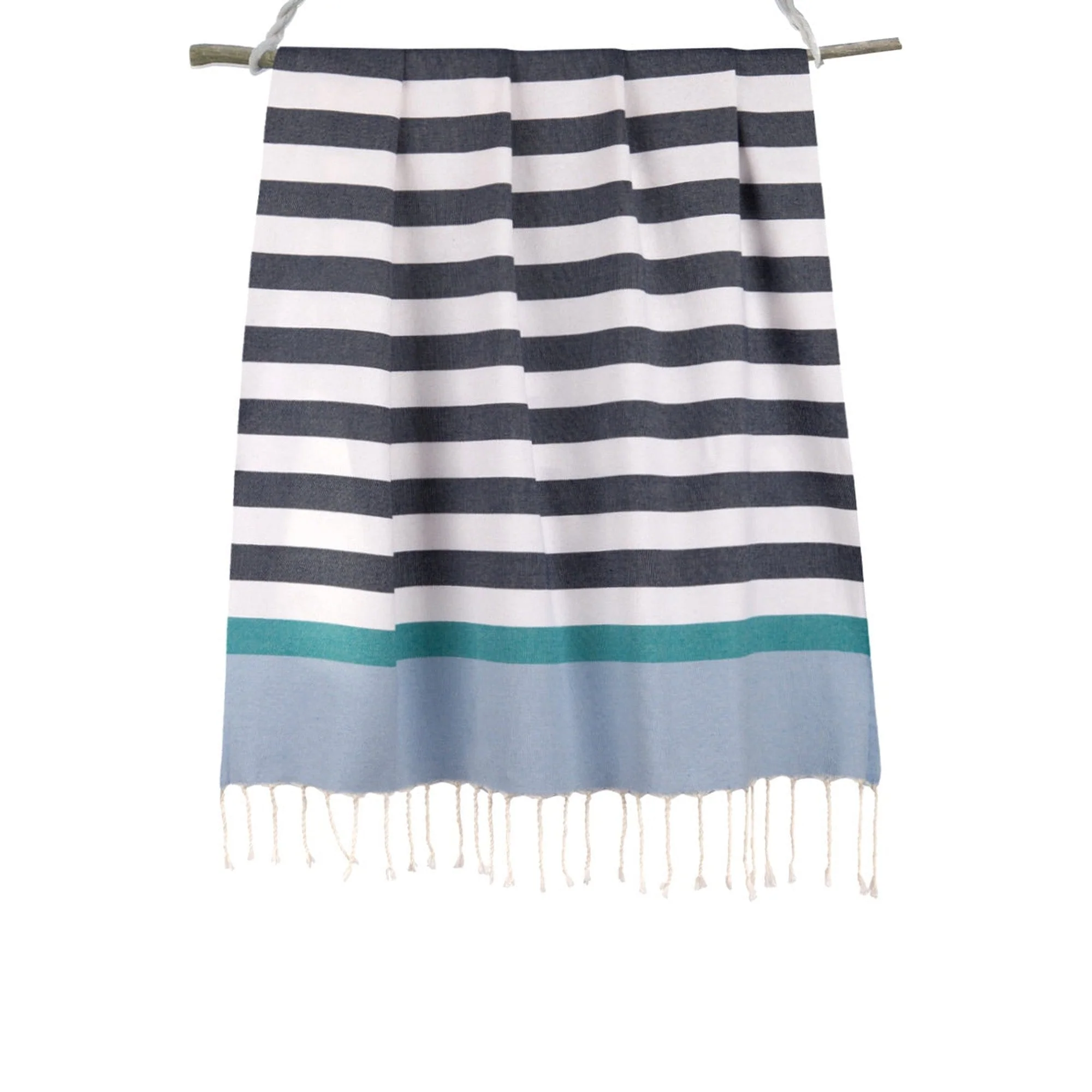 Fouta Tricolore Arcachon - Bleu Jean - Coton - Image 4