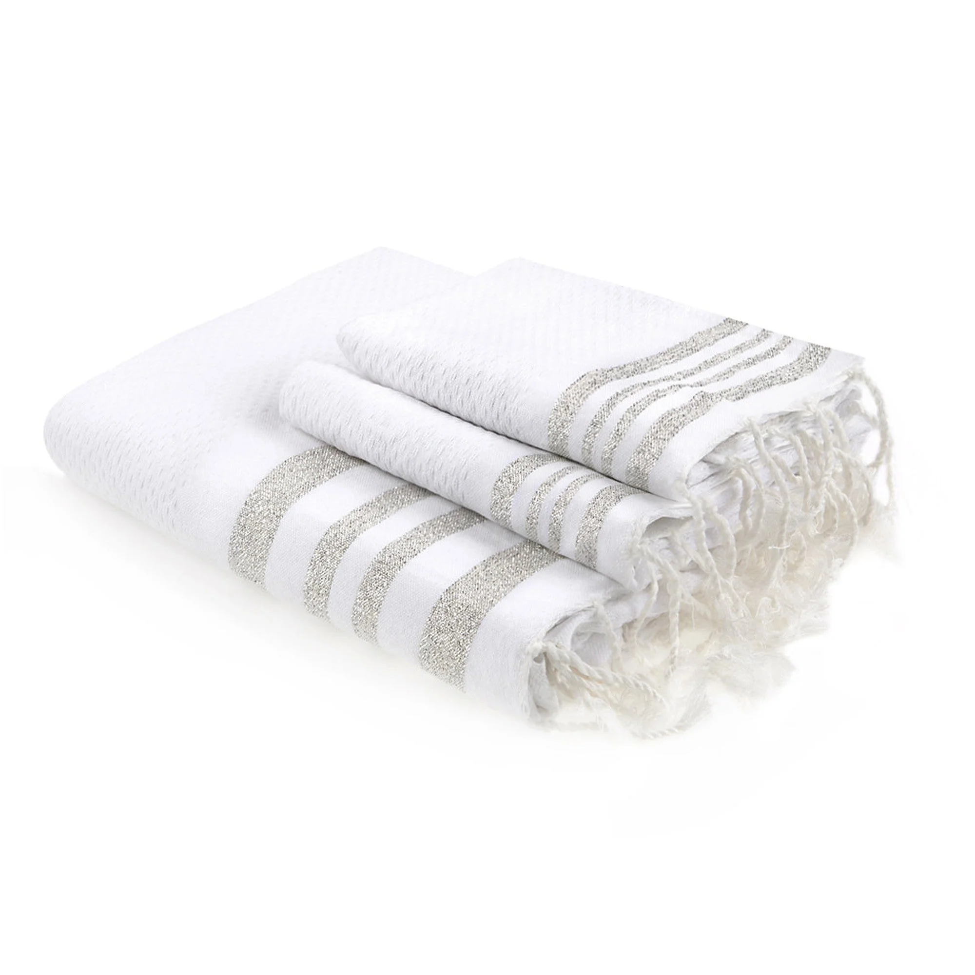 Foutas De Bain (1+2) Hamptons - Blanc / Argent - Coton