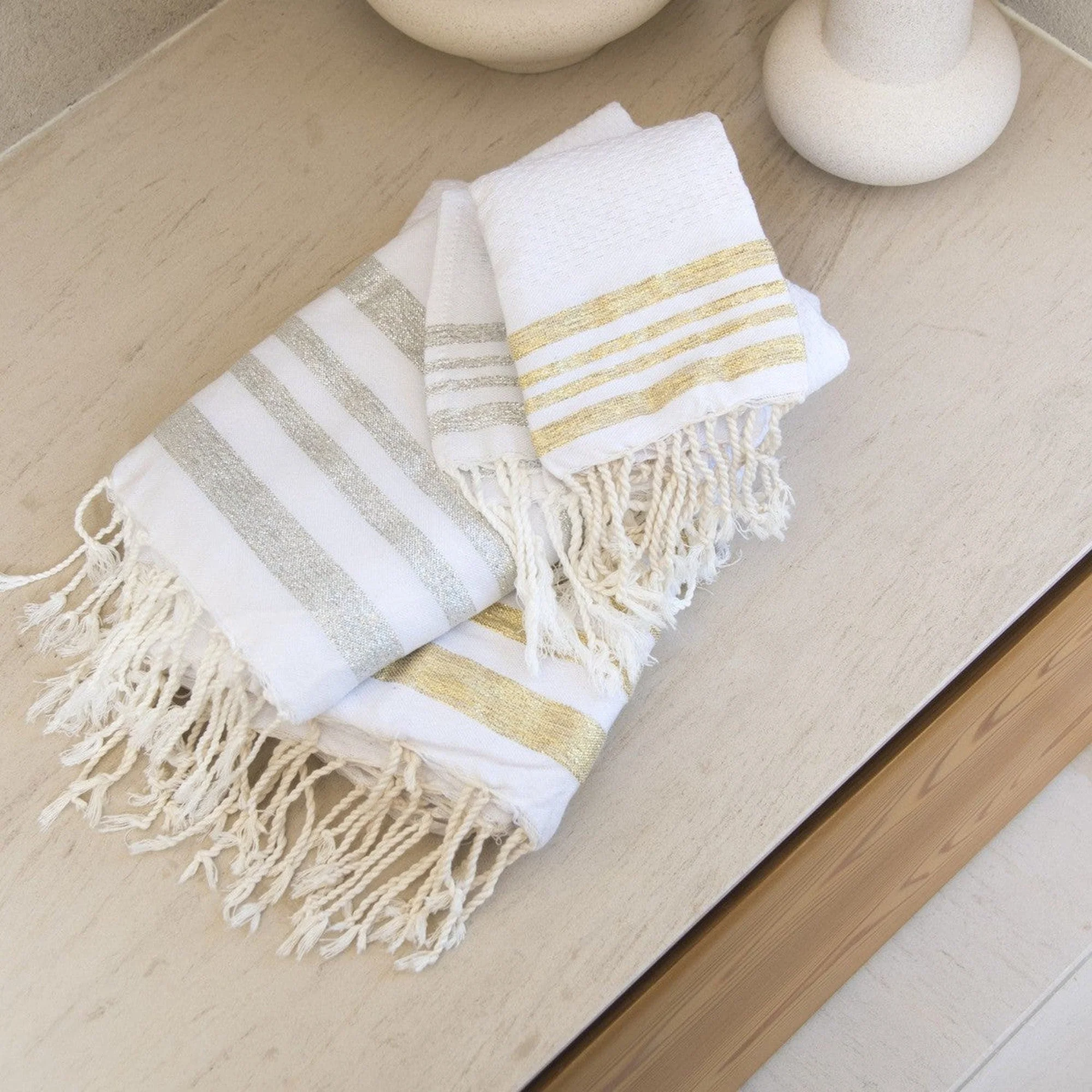 Foutas De Bain (1+2) Hamptons - Blanc / Argent - Coton - Image 5