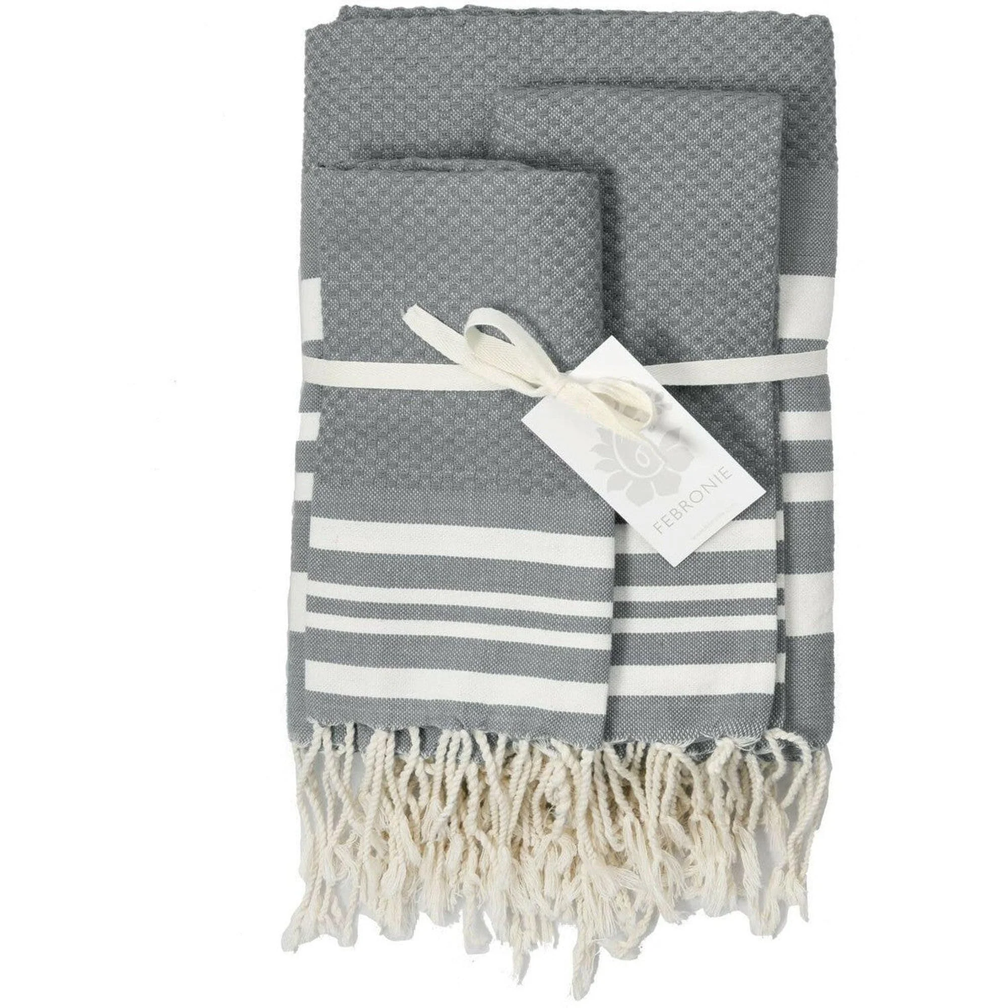 Foutas De Bain (1+2) Hamptons - Gris Moyen / Blanc - Coton - Image 4