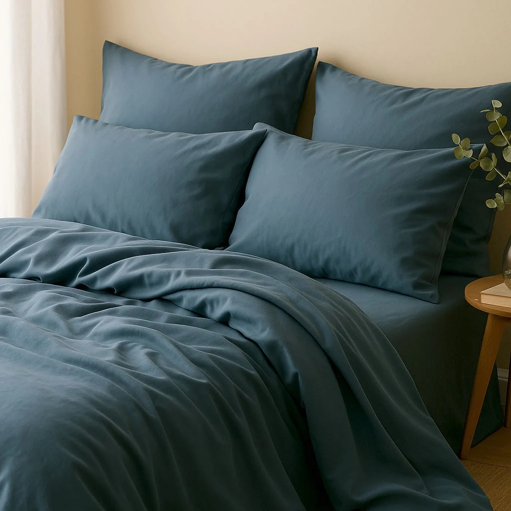 Housse De Couette Gaia - Bleu Orage - Satin Lavé De Coton Bio - Image 3