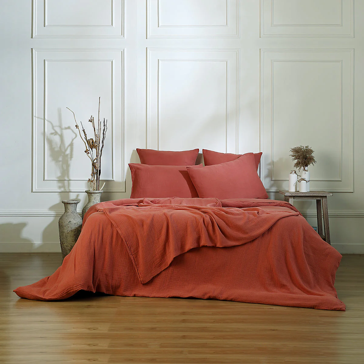 Housse De Couette Carla - Rouge Toscane - Gaze De Coton