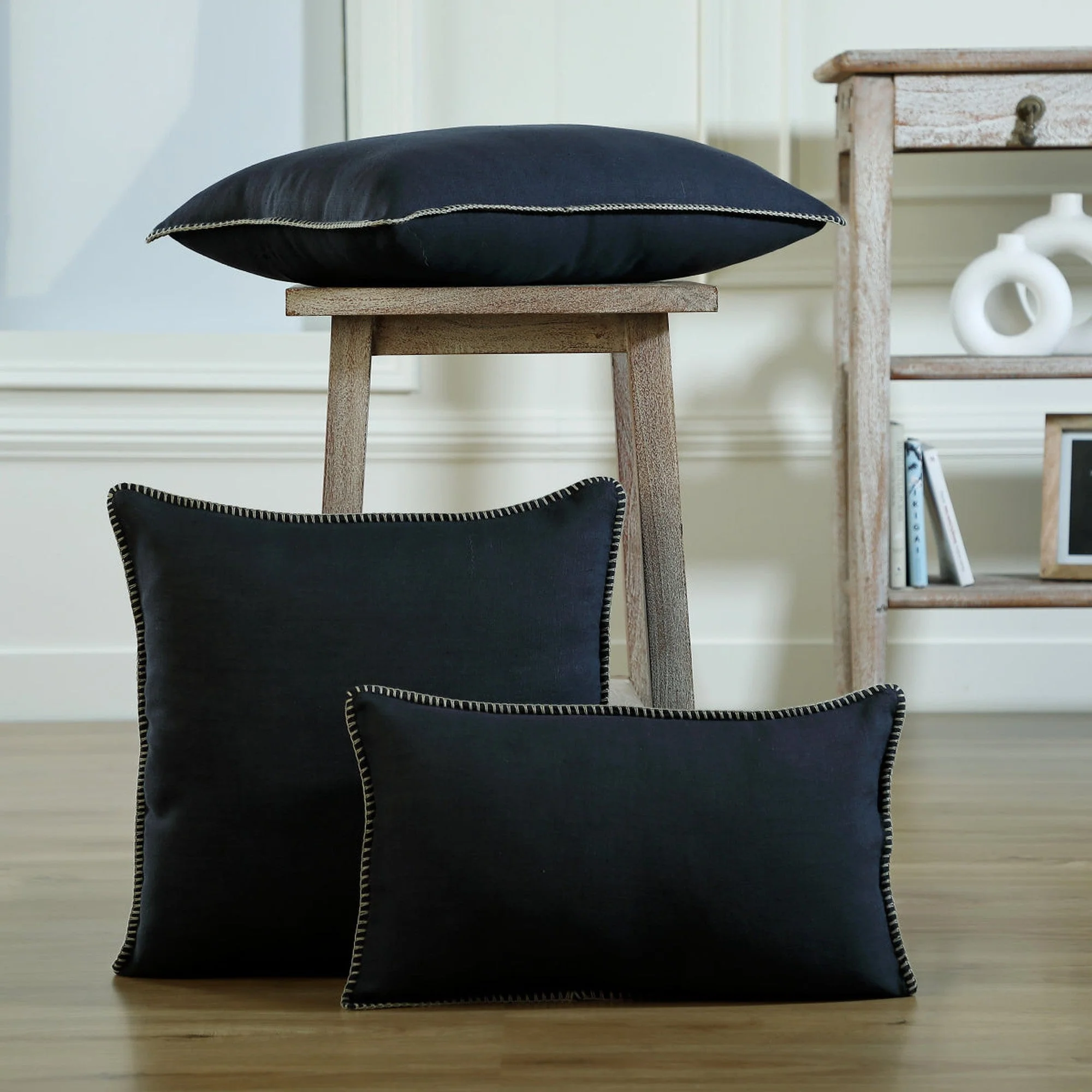 Housse De Coussin Maxime - Fusain / Sable - Lin Lavé - Image 5