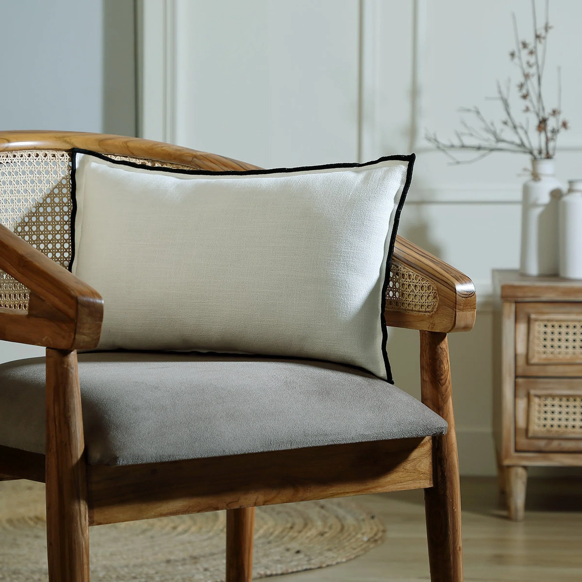 Housse De Coussin Jules - Blanc / Noir - Toile De Coton - Image 2