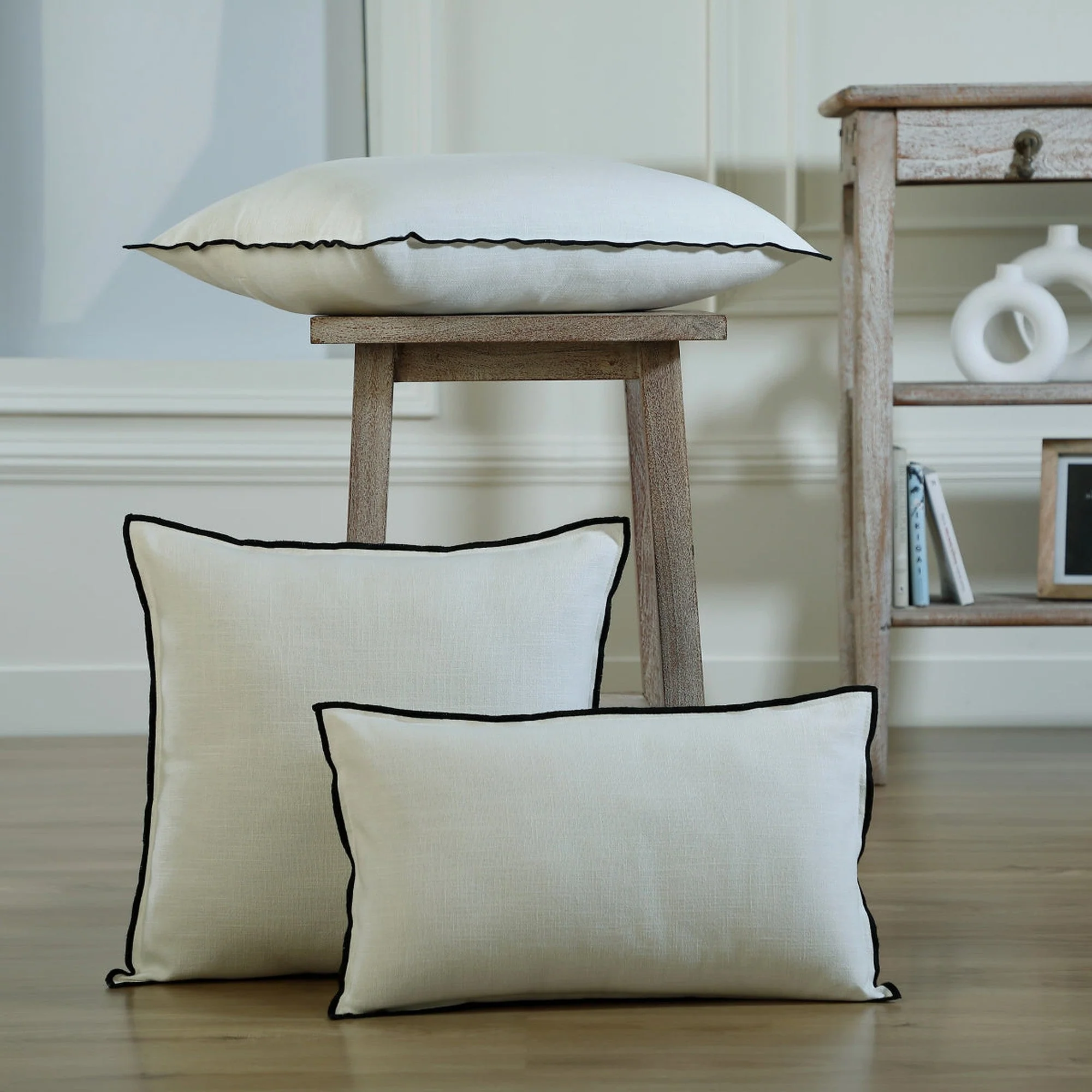 Housse De Coussin Jules - Blanc / Noir - Toile De Coton - Image 5