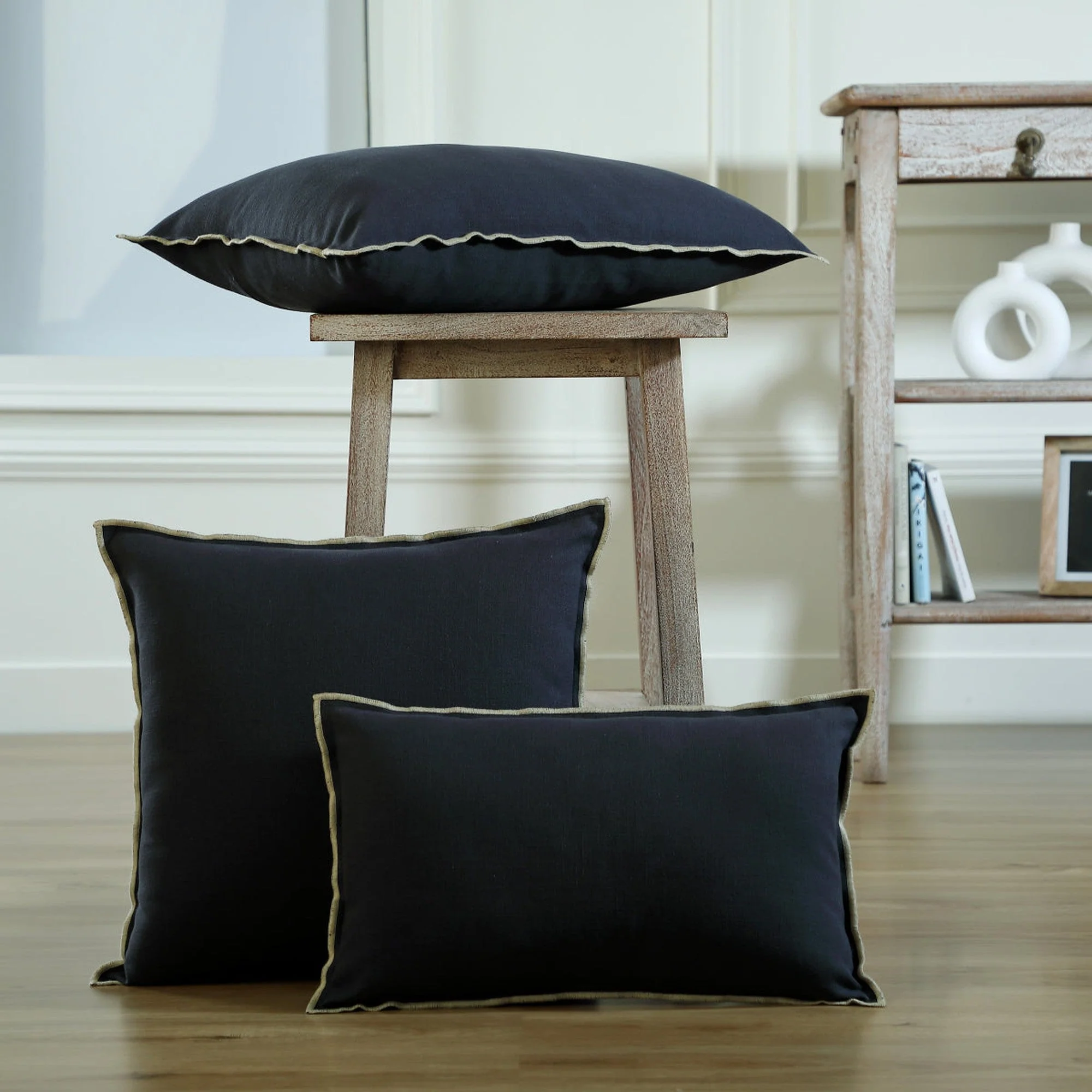 Housse De Coussin Jules - Fusain / Sable - Toile De Coton - Image 6