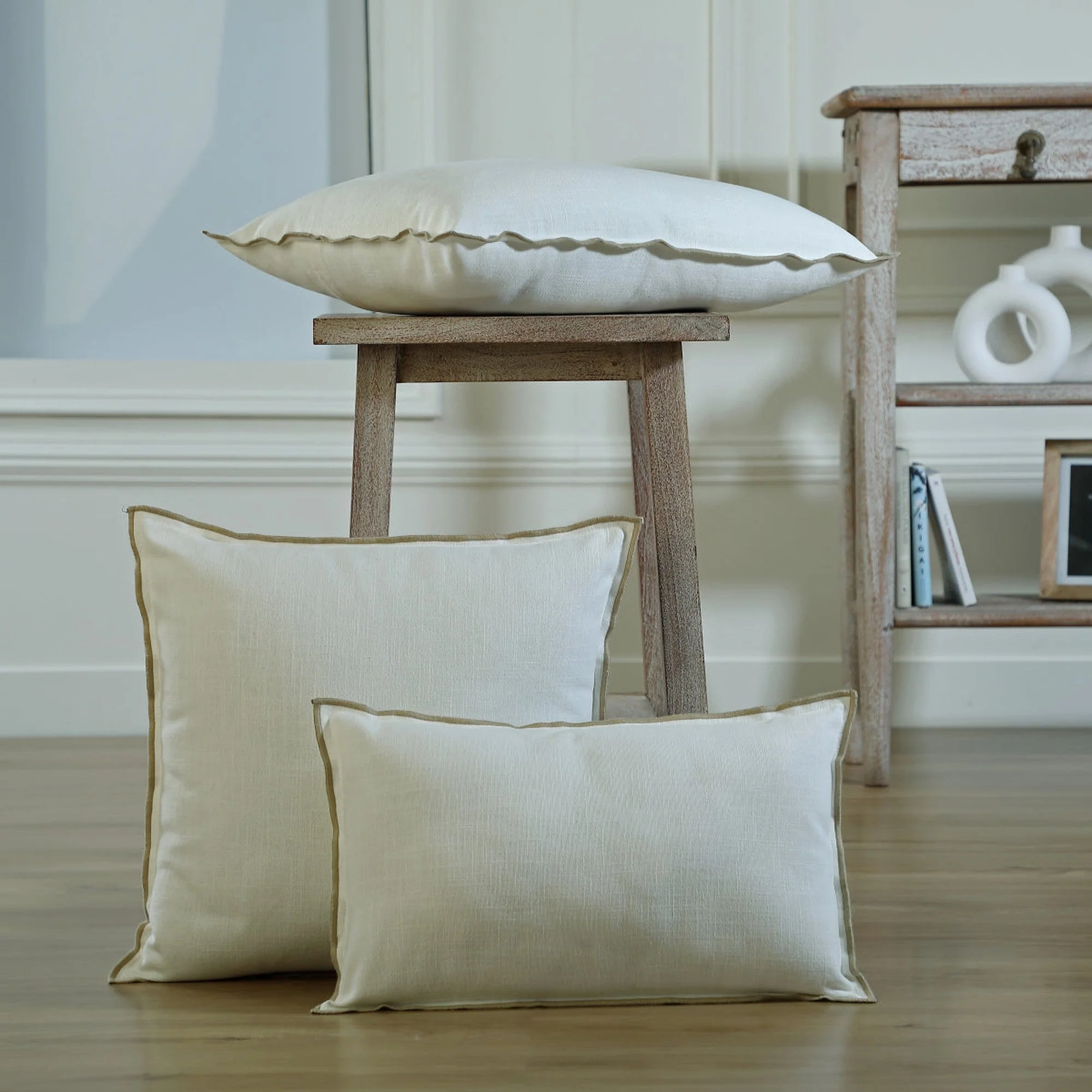 Housse De Coussin Jules - Blanc / Sable - Toile De Coton - Image 6