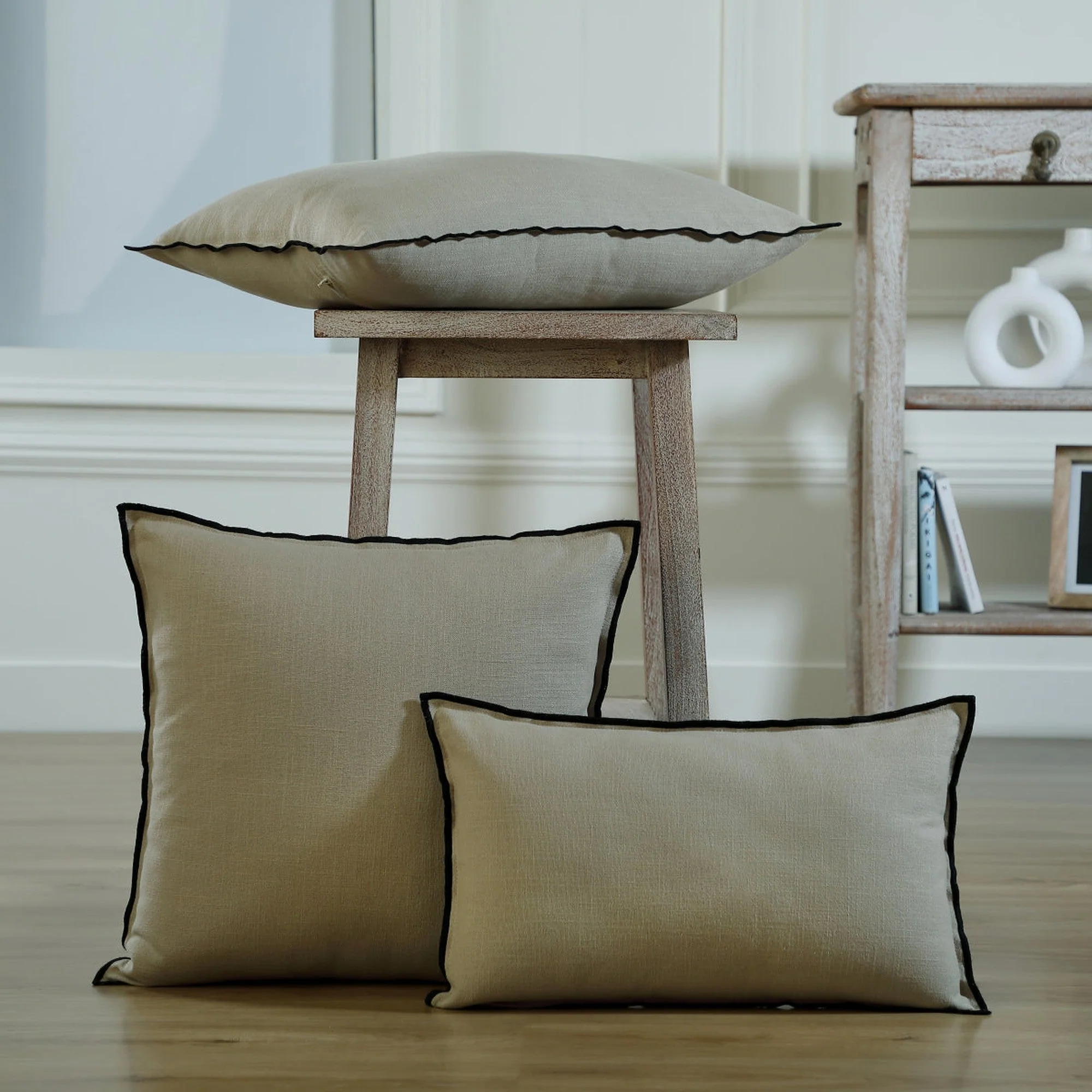Housse De Coussin Jules - Naturel / Noir - Toile De Coton - Image 6