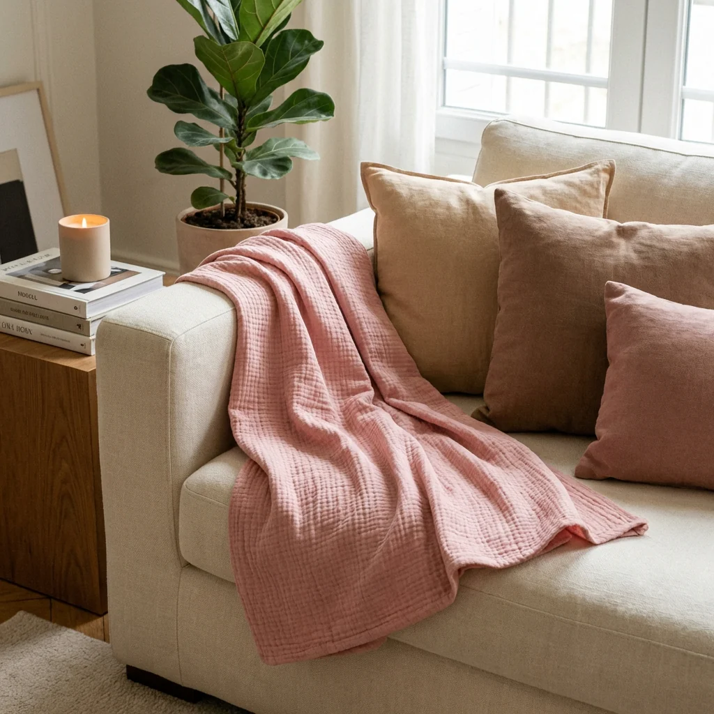 Couverture Gaze De Coton - Uni - Rose 06 - Image 3