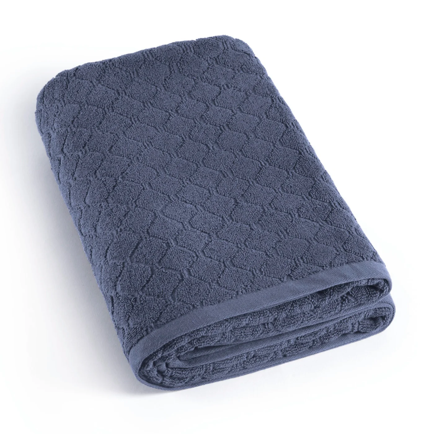 Drap De Bain Coton Peigné Jacquard - Uni - Bleu Foncé - Image 2