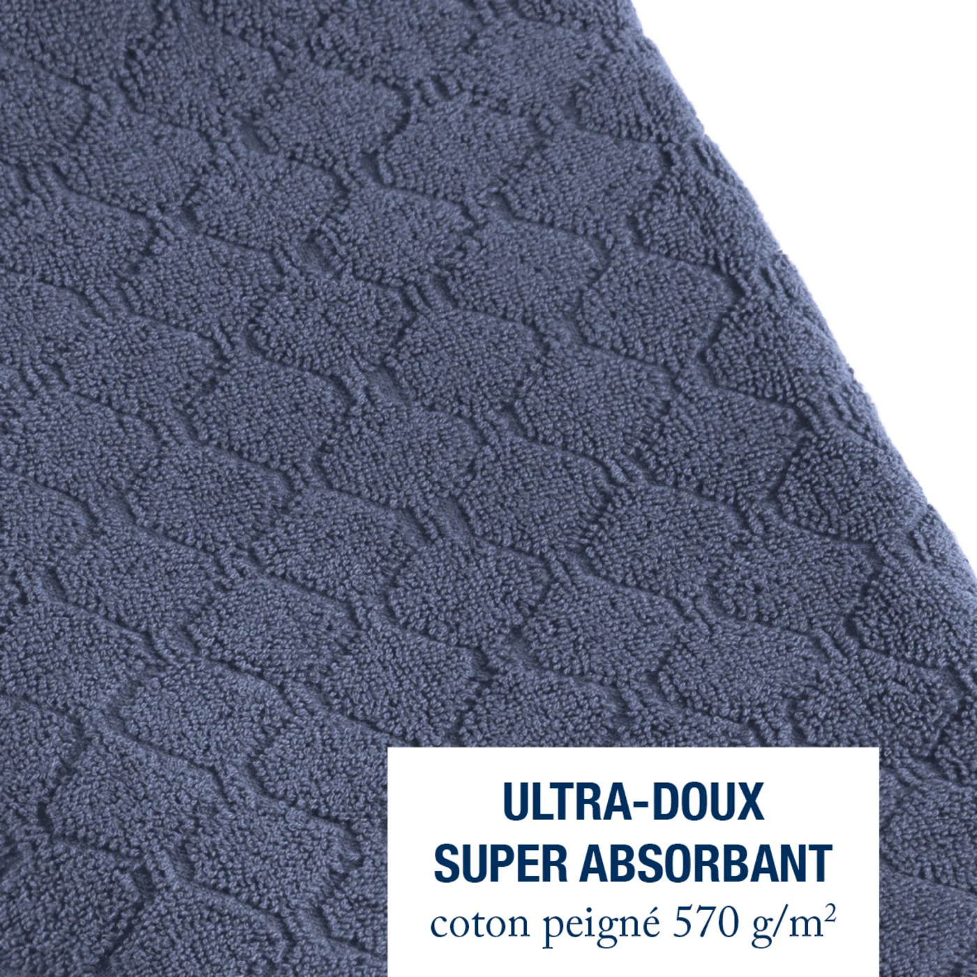 Drap De Bain Coton Peigné Jacquard - Uni - Bleu Foncé - Image 5