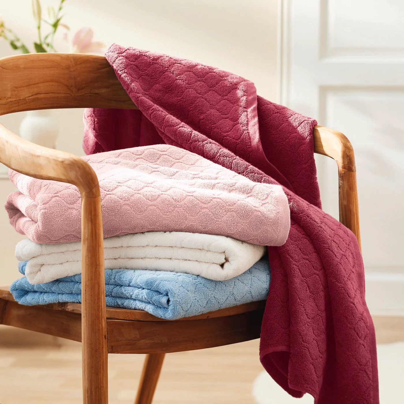 Drap De Bain Coton Peigné Jacquard - Uni - Rose Saumon - Image 2