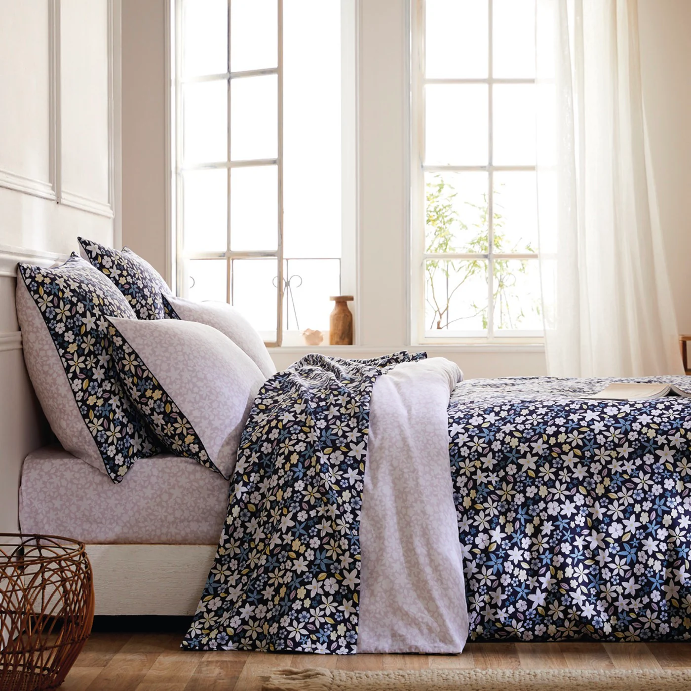 Drap Plat Satin De Coton - Etoile De Printemps - Bleu - Image 3