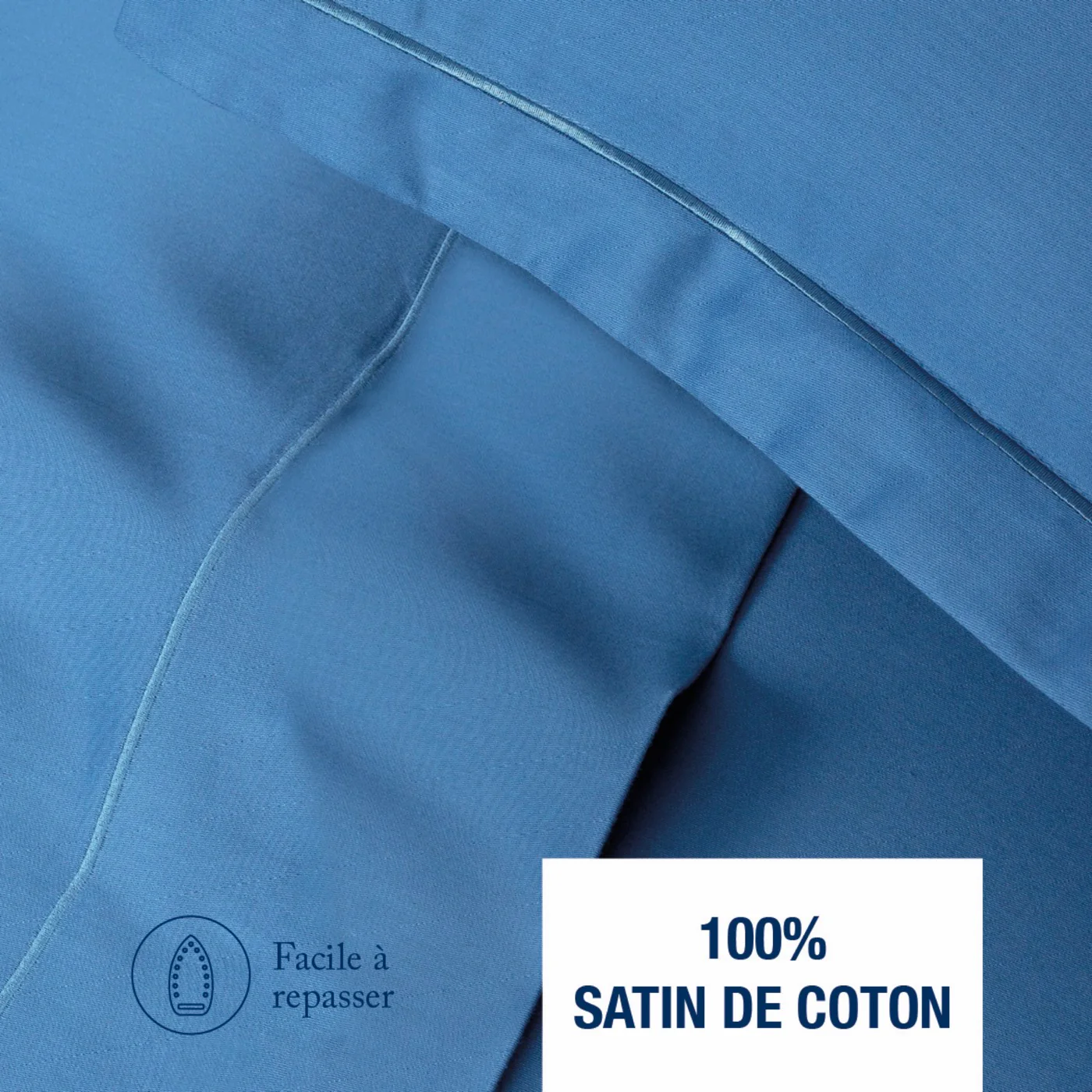 Drap Plat Satin De Coton - Uni 1 Baratta - Bleu 05 - Image 2