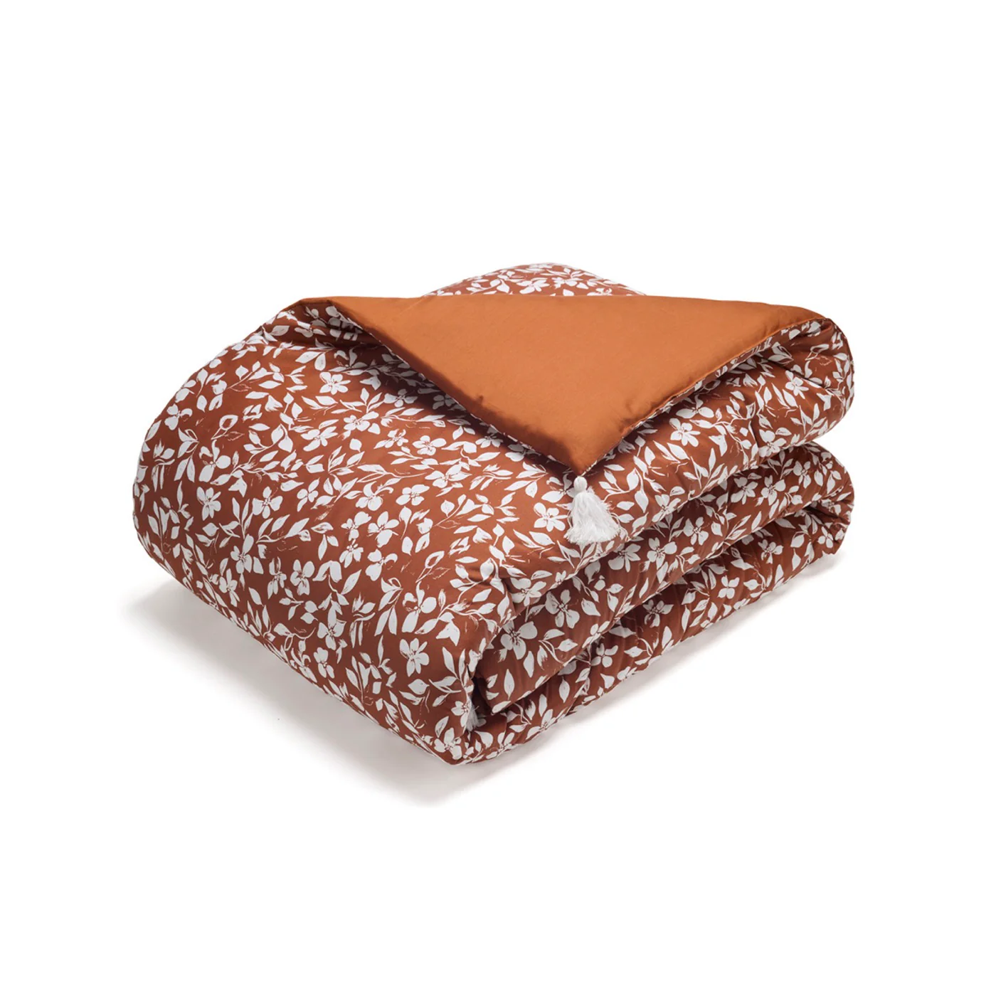Édredon Avec Glands Satin De Coton - Fleurs Minimalistes - Terracotta