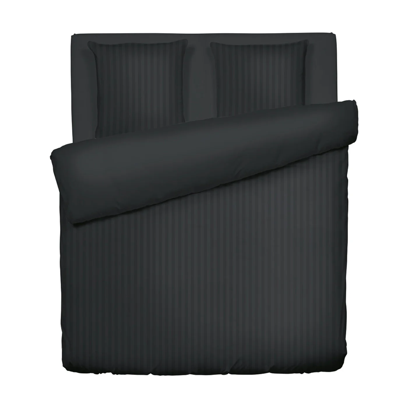 Housse De Couette + Taie D'Oreiller Satin De Coton Rayure Tissé Dobby - Noir - Image 4
