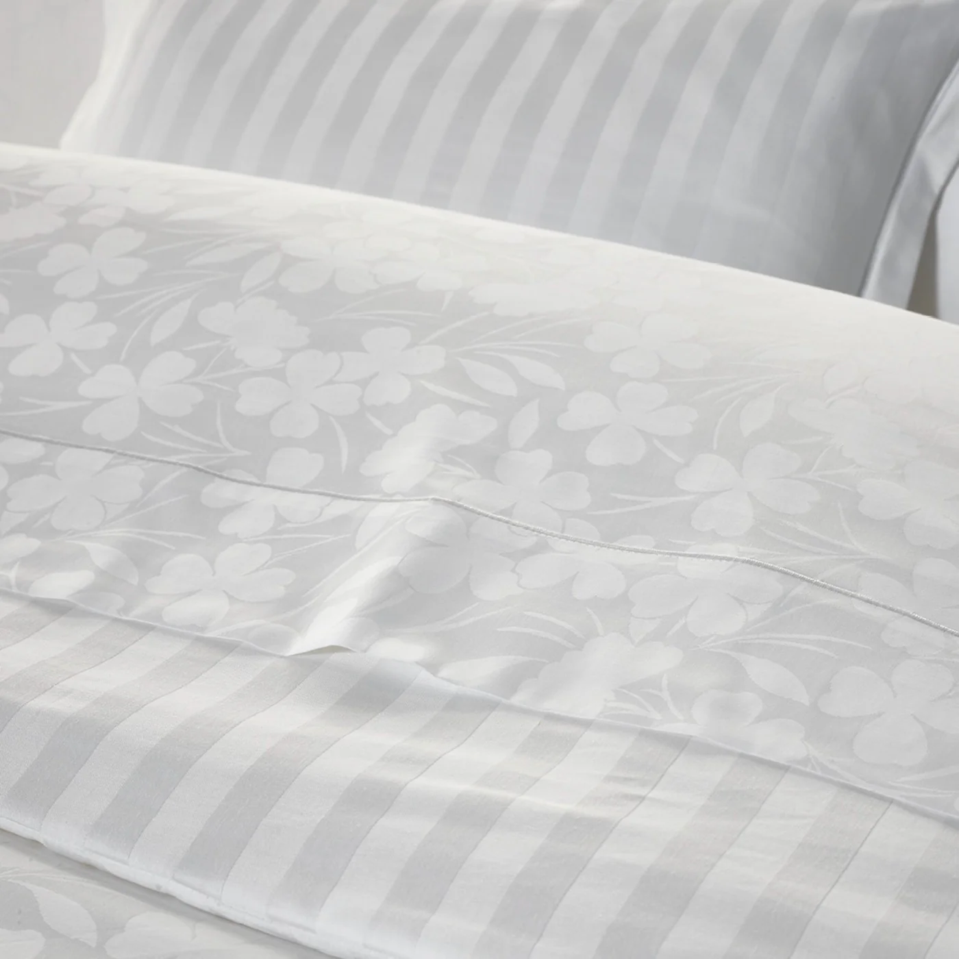 Housse De Couette + 2 Taies D'Oreiller Satin De Coton Tissé Jacquard - Cresson De Fontaine - Blanc - Image 2