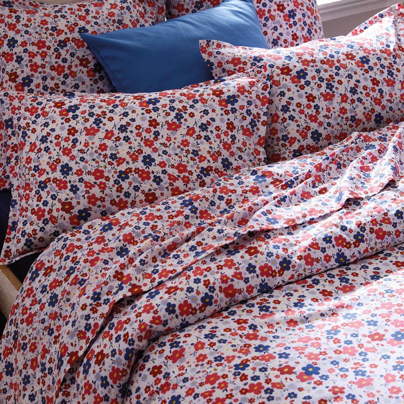 Housse De Couette + Taie Satin De Coton - Capucine - Bleu - Image 2