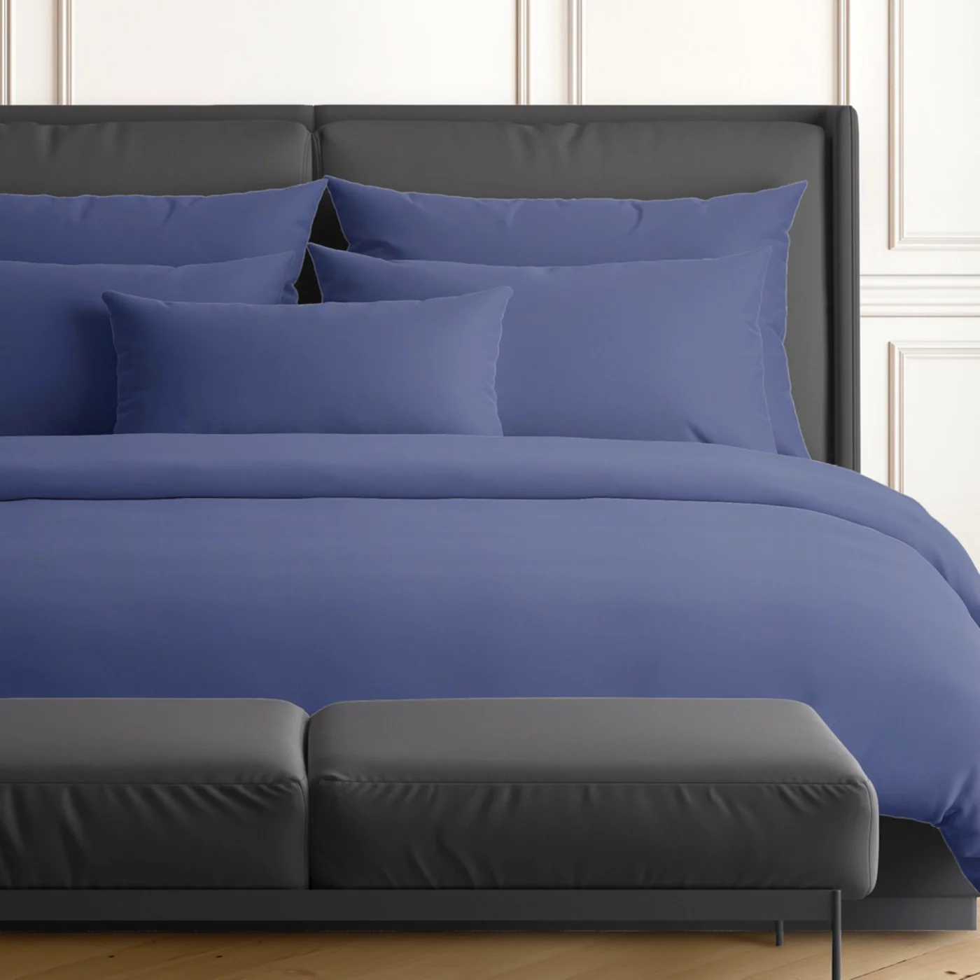Housse De Couette + Taie Satin De Coton - Uni - Bleu - Image 2