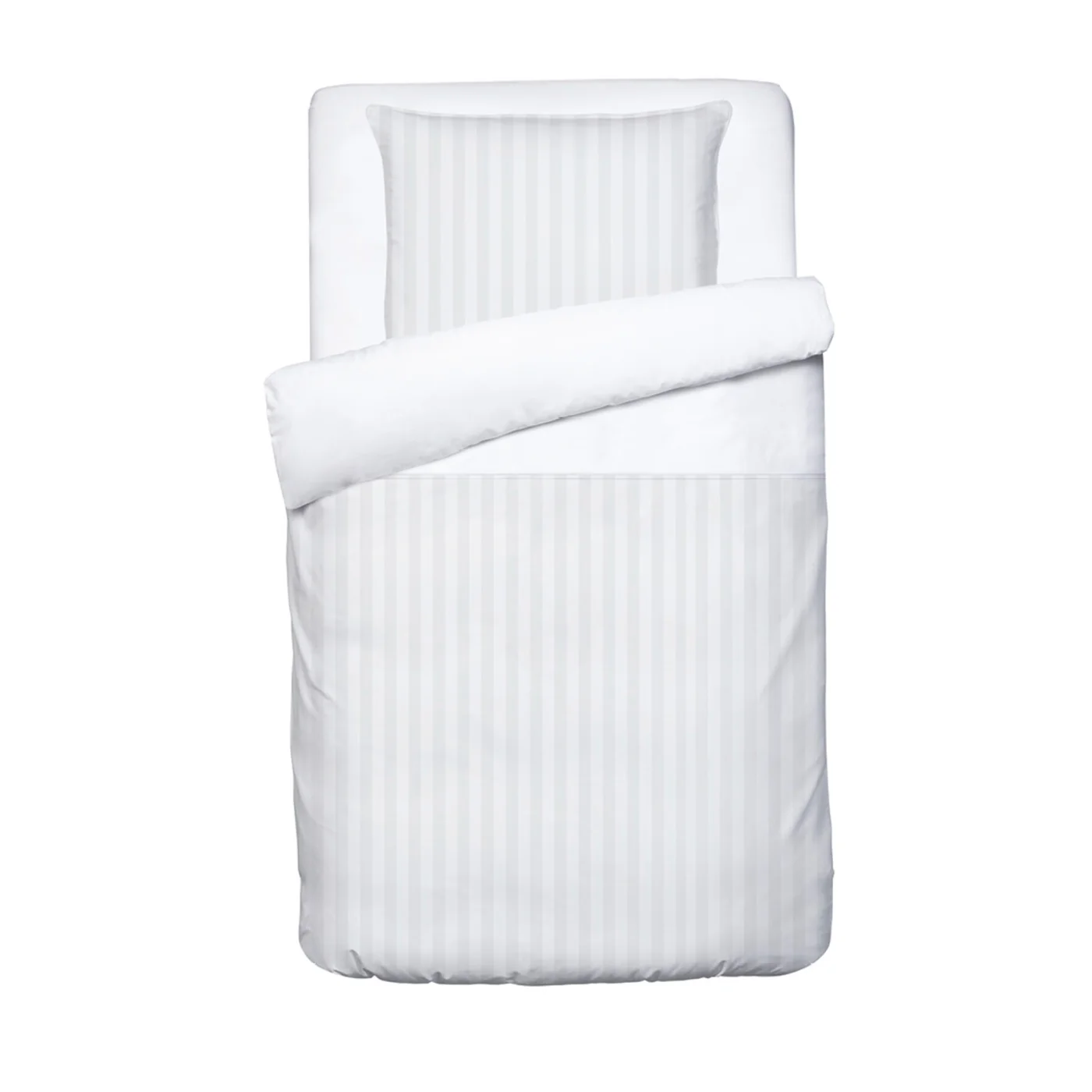Housse De Couette + Taie D'Oreiller Bébé Satin De Coton Rayure Tissé Dobby - Blanc - Image 2
