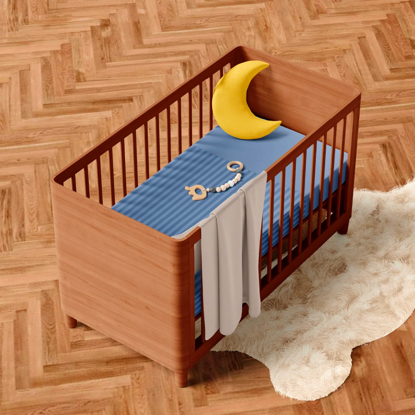 Housse De Couette + Taie D'Oreiller Bébé Satin De Coton Rayure Tissé Dobby - Bleu - Image 5