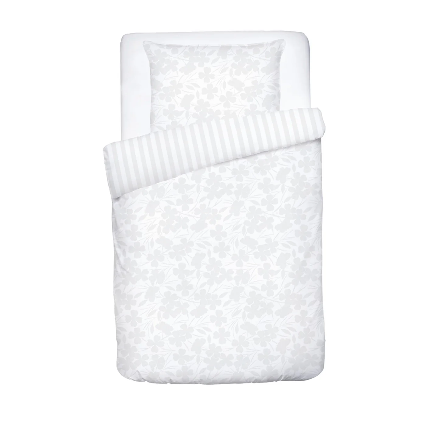 Housse De Couette + Taie D'Oreiller Bébé Satin De Coton Tissé Jacquard - Cresson De Fontaine - Blanc
