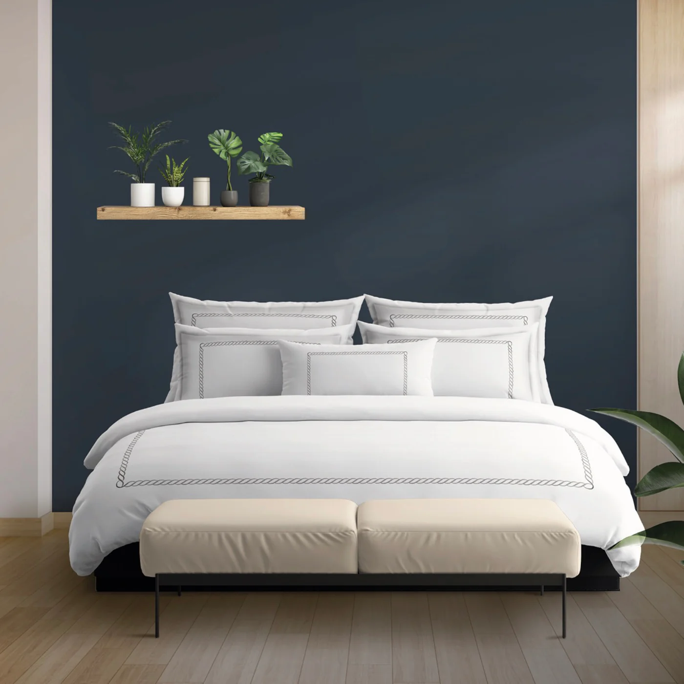 Housse De Couette + Taie D'Oreiller Satin De Coton - Eclat De Soie - Gris / Blanc