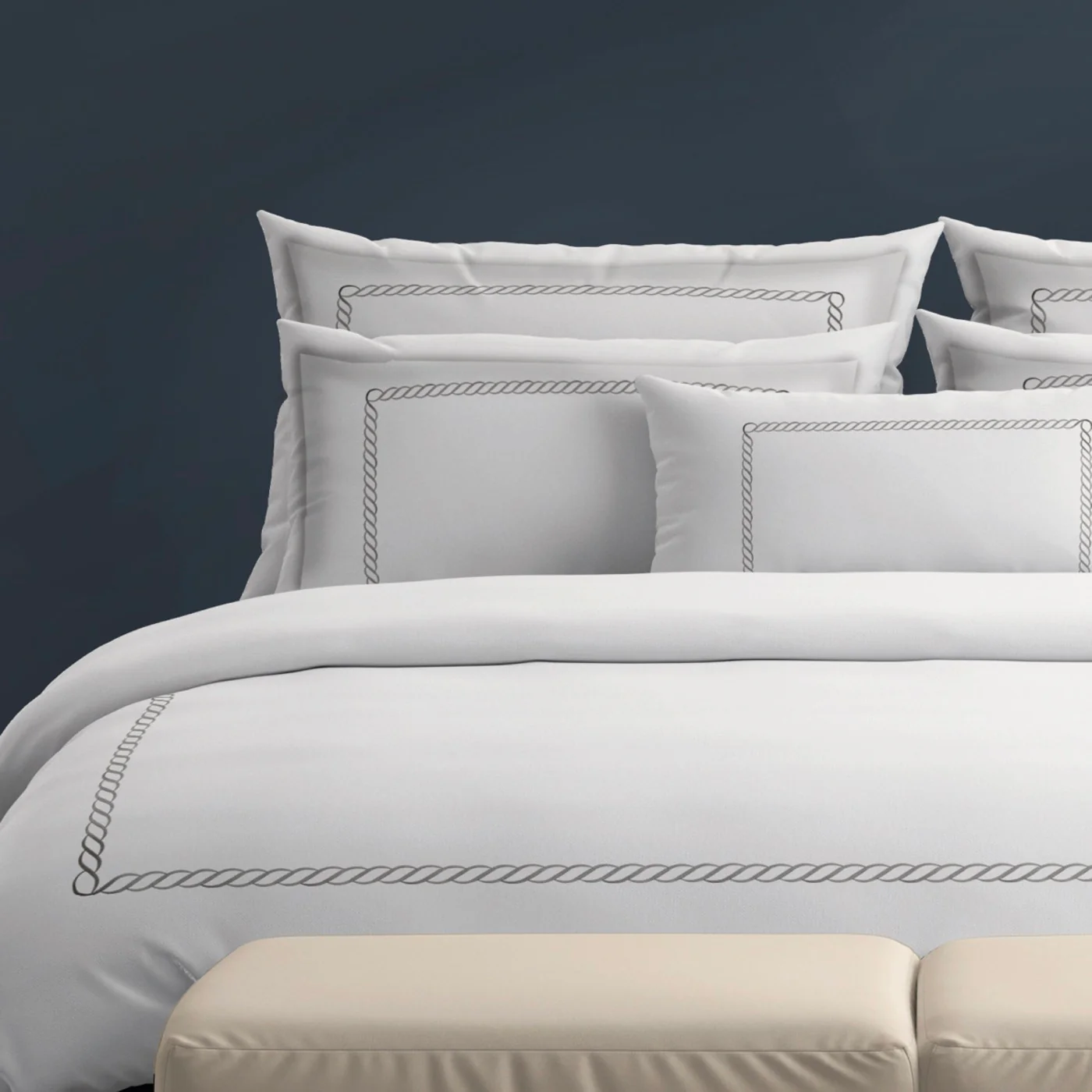 Housse De Couette + Taie D'Oreiller Satin De Coton - Eclat De Soie - Gris / Blanc - Image 2