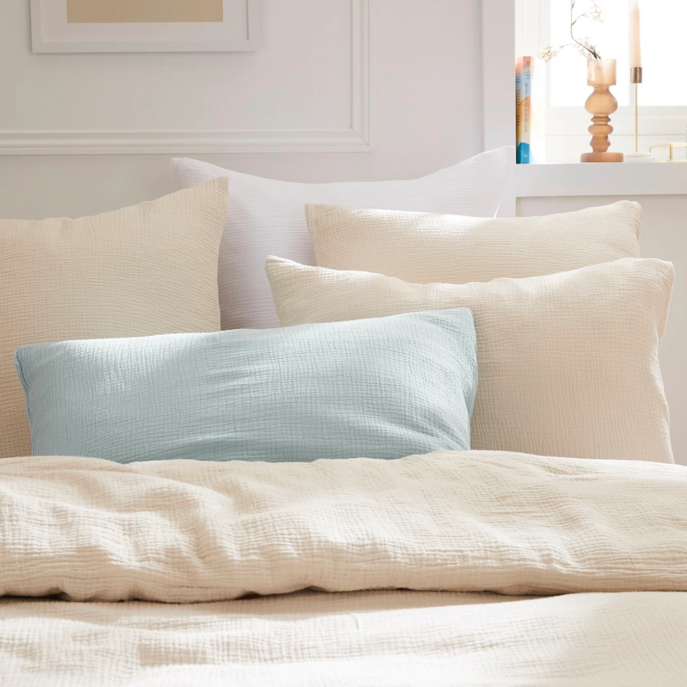 Housse De Couette + Taie Gaze De Coton - Uni - Taupe