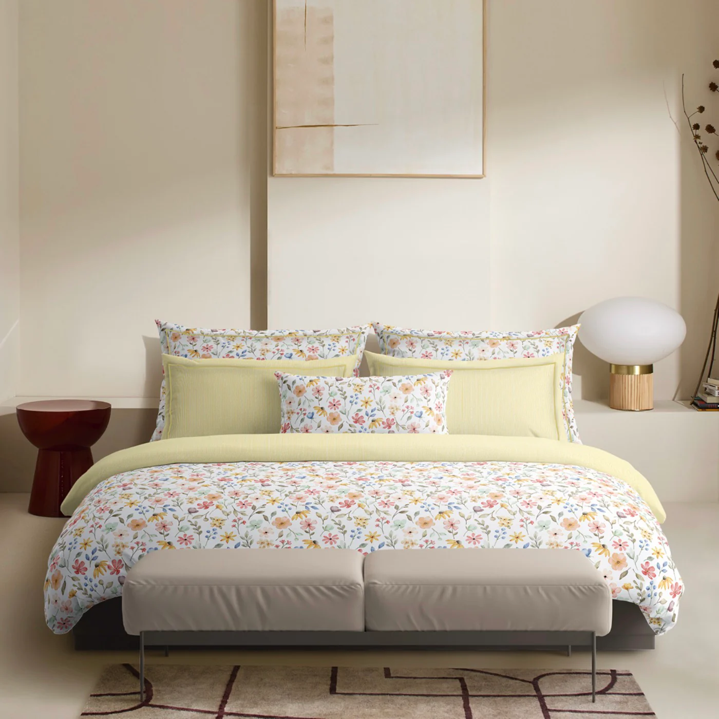 Set De 2 Taies D'Oreiller Satin De Coton - Lignes Peintes - Jaune - Image 3