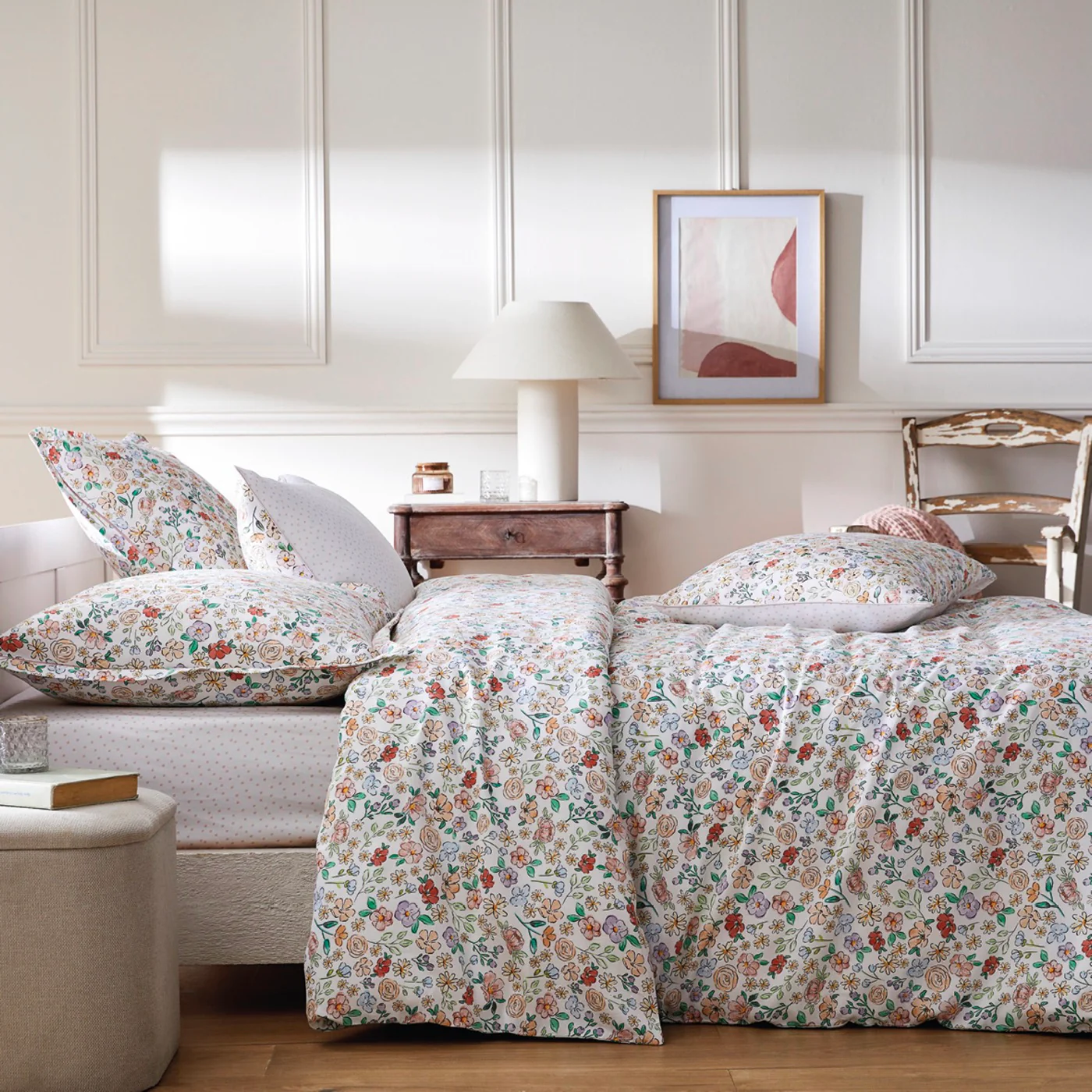 Set De 2 Taies D'Oreiller Satin De Coton - Prairie Fleurie - Blanc - Image 9