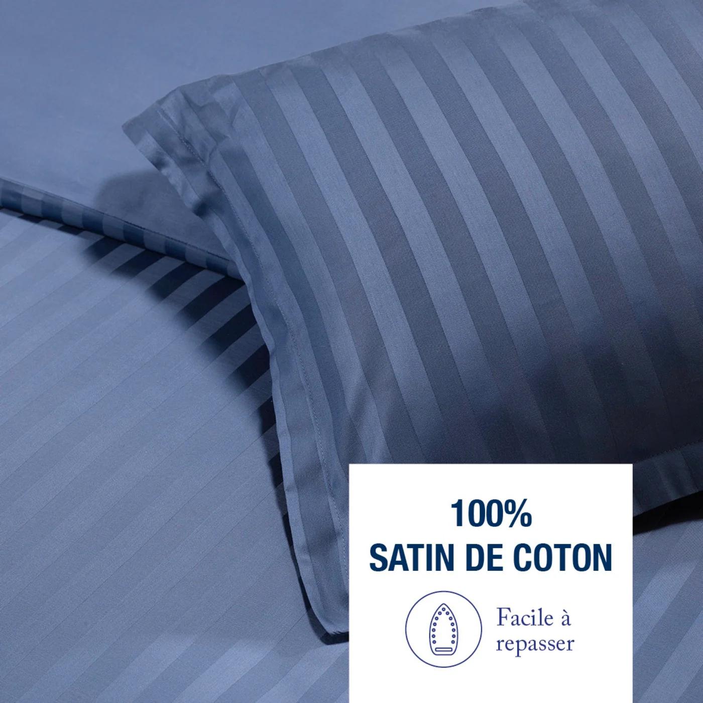Set De 2 Taies D'Oreiller Satin De Coton Rayure Tissé Dobby - Jacquard - Bleu - Image 5