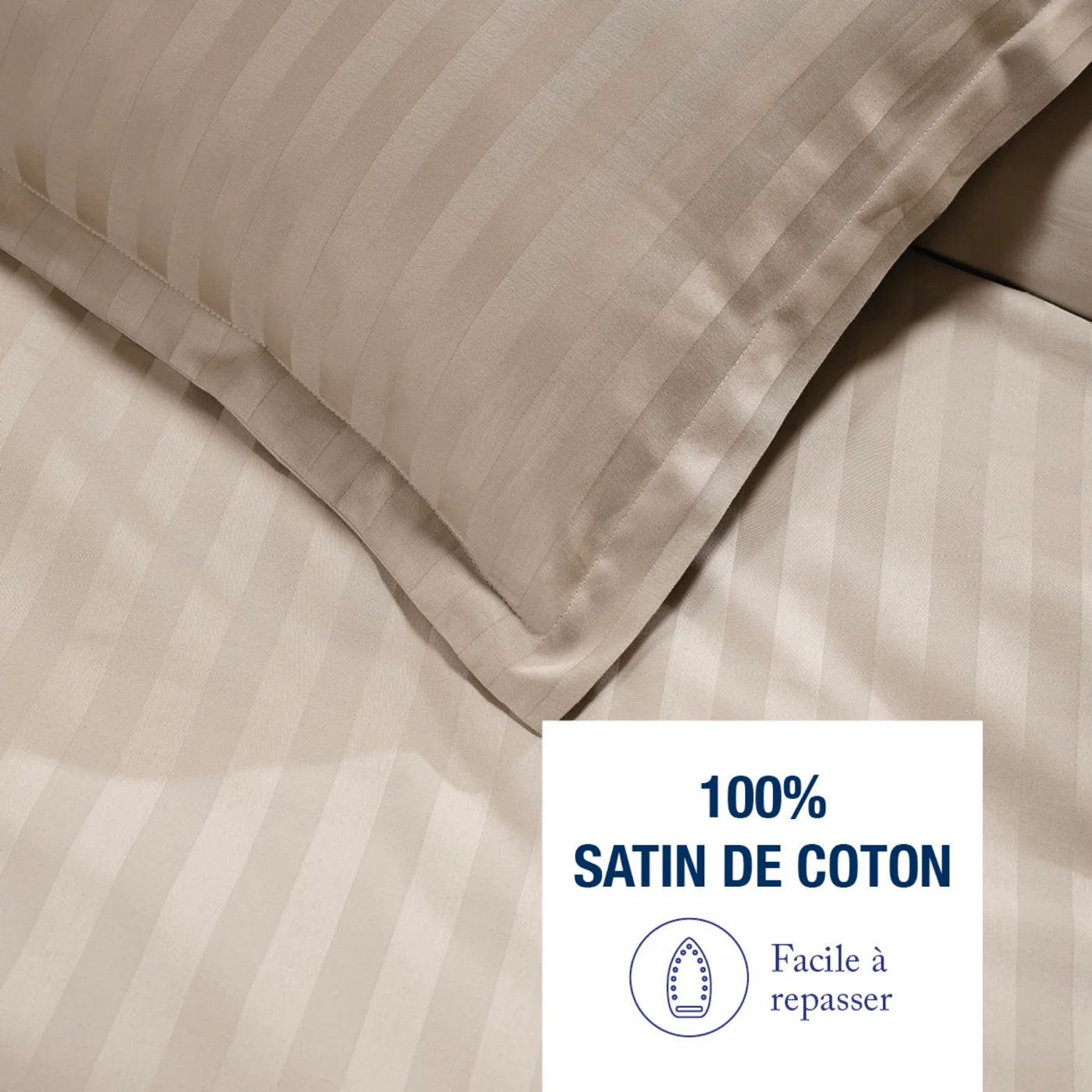 Set De 2 Taies D'Oreiller Satin De Coton Rayure Tissé Dobby - Jacquard - Taupe - Image 7