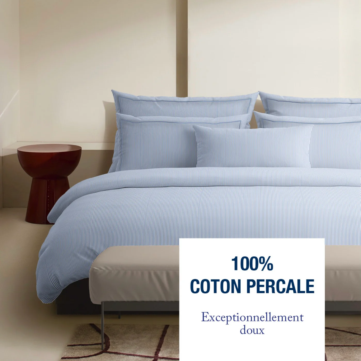 Taie De Traversin Coton Percale - Toulouse - Bleu Clair - Image 4