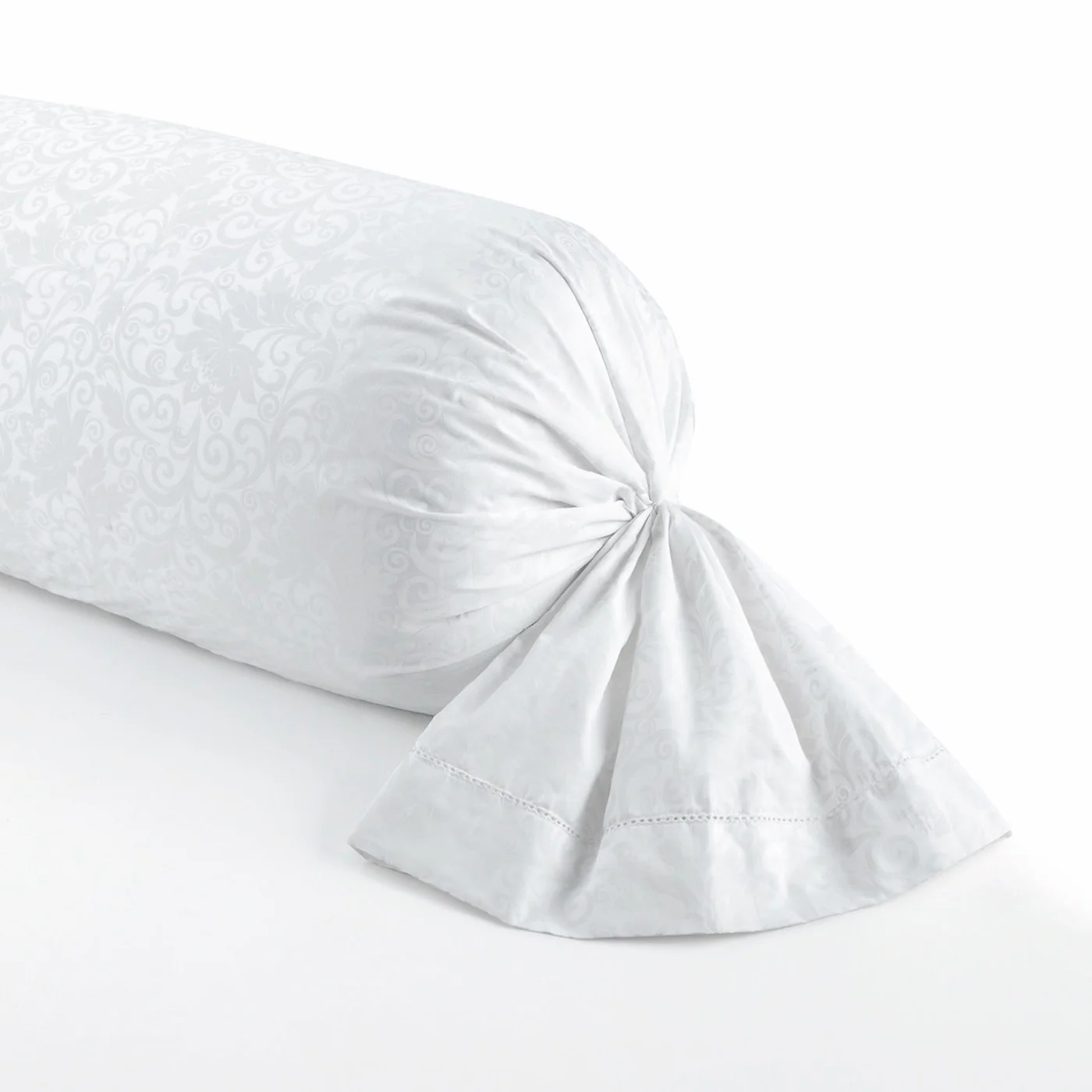 Taie De Traversin Imprimé Jacquard Satin De Coton - Mélodie Impériale - Blanc