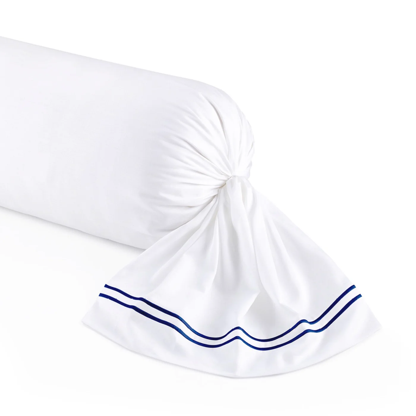 Taie De Traversin Satin De Coton - Antibes - Bleu Fonce / Blanc