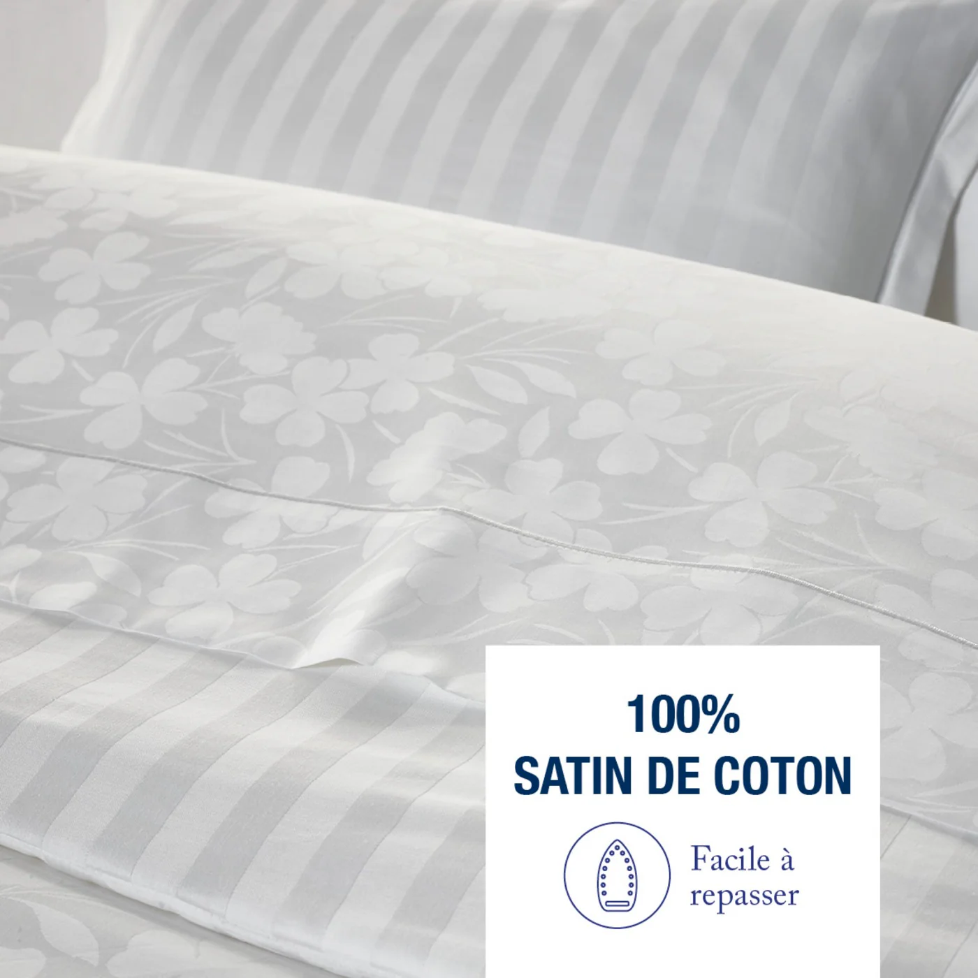 Taie De Traversin Satin De Coton Tissé Jacquard - Cresson De Fontaine - Blanc - Image 4