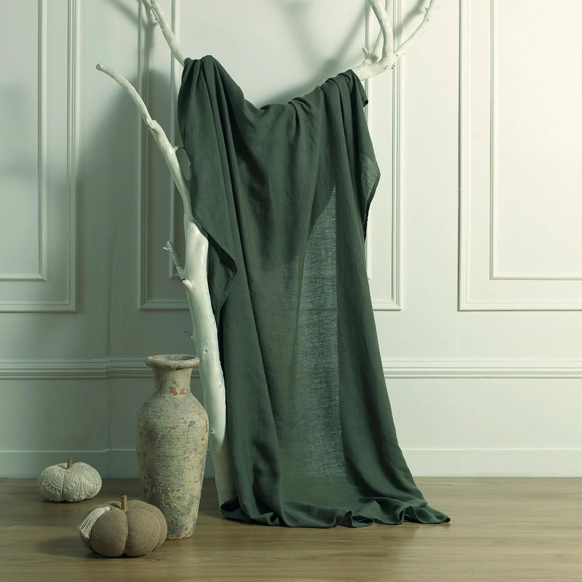 Jeté De Lit Camille - Vert Kaki - Lin Lavé - Image 3